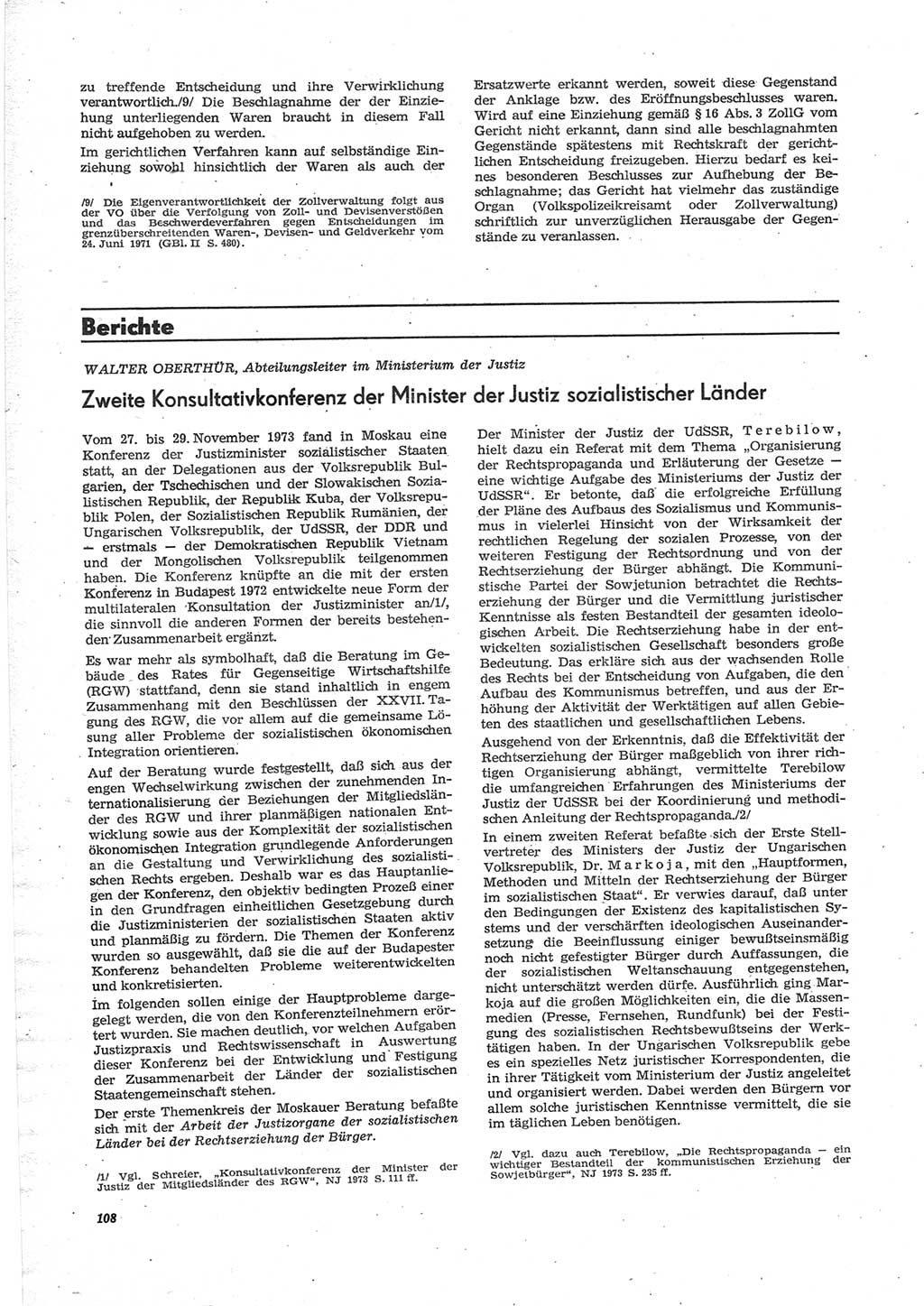 Neue Justiz (NJ), Zeitschrift für Recht und Rechtswissenschaft [Deutsche Demokratische Republik (DDR)], 28. Jahrgang 1974, Seite 108 (NJ DDR 1974, S. 108)
