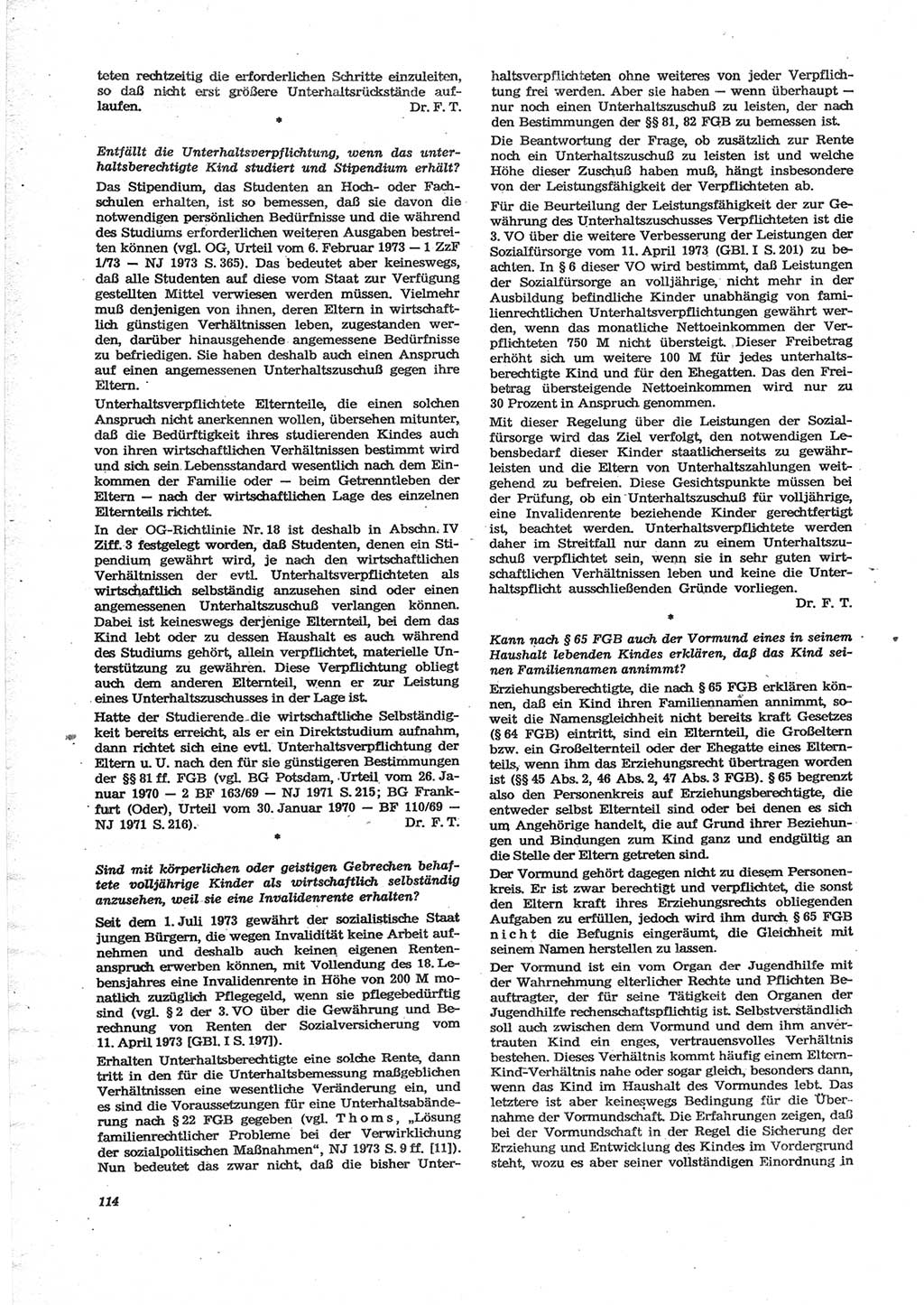 Neue Justiz (NJ), Zeitschrift für Recht und Rechtswissenschaft [Deutsche Demokratische Republik (DDR)], 28. Jahrgang 1974, Seite 114 (NJ DDR 1974, S. 114)