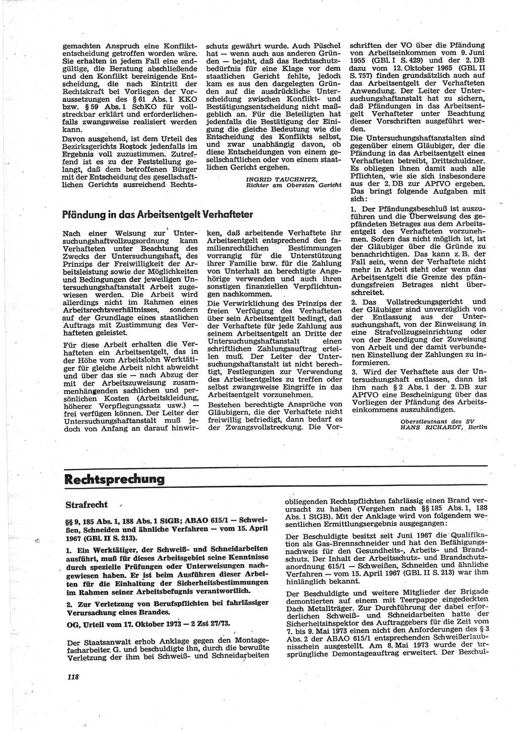 Neue Justiz (NJ), Zeitschrift für Recht und Rechtswissenschaft [Deutsche Demokratische Republik (DDR)], 28. Jahrgang 1974, Seite 118 (NJ DDR 1974, S. 118)