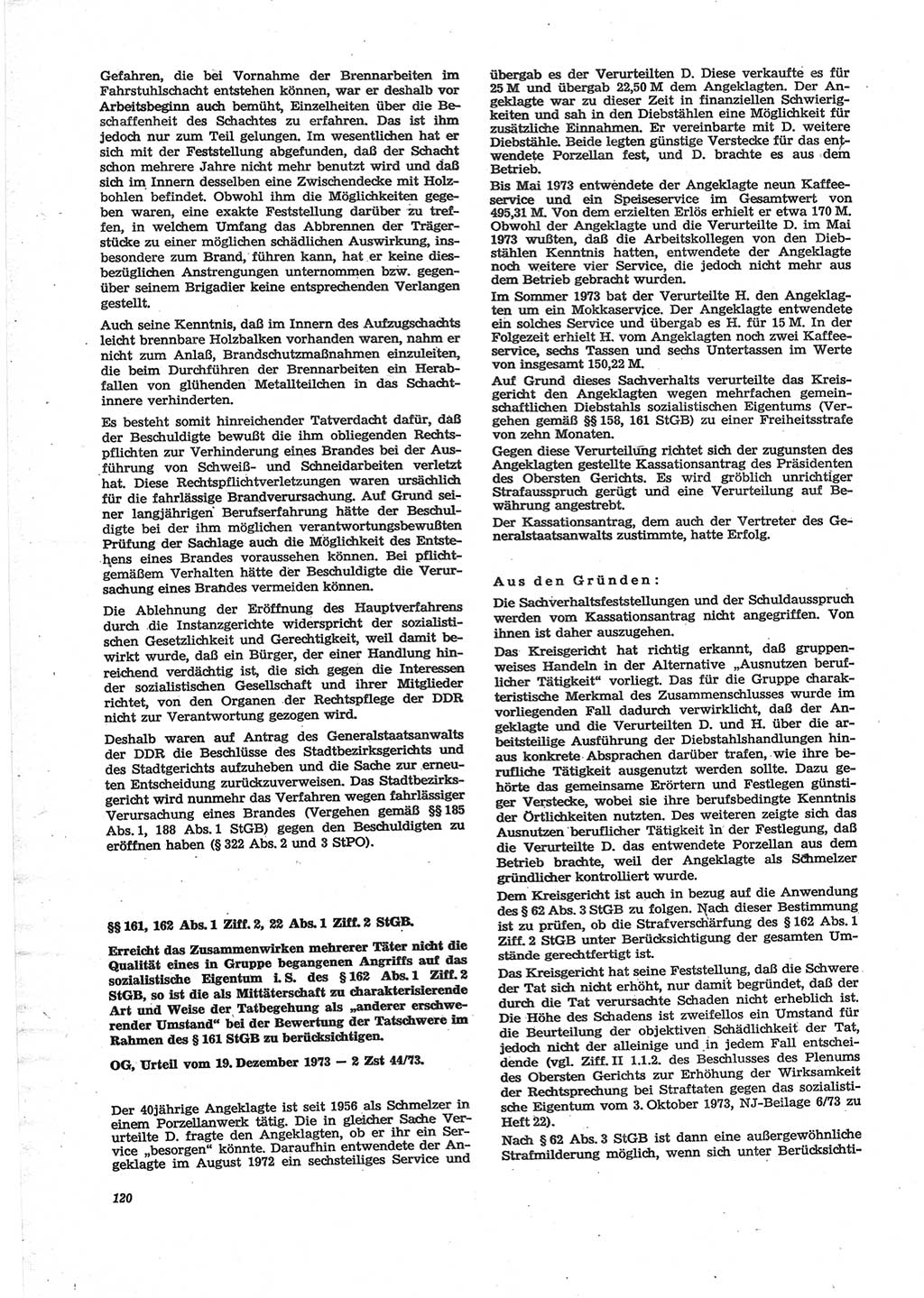 Neue Justiz (NJ), Zeitschrift für Recht und Rechtswissenschaft [Deutsche Demokratische Republik (DDR)], 28. Jahrgang 1974, Seite 120 (NJ DDR 1974, S. 120)