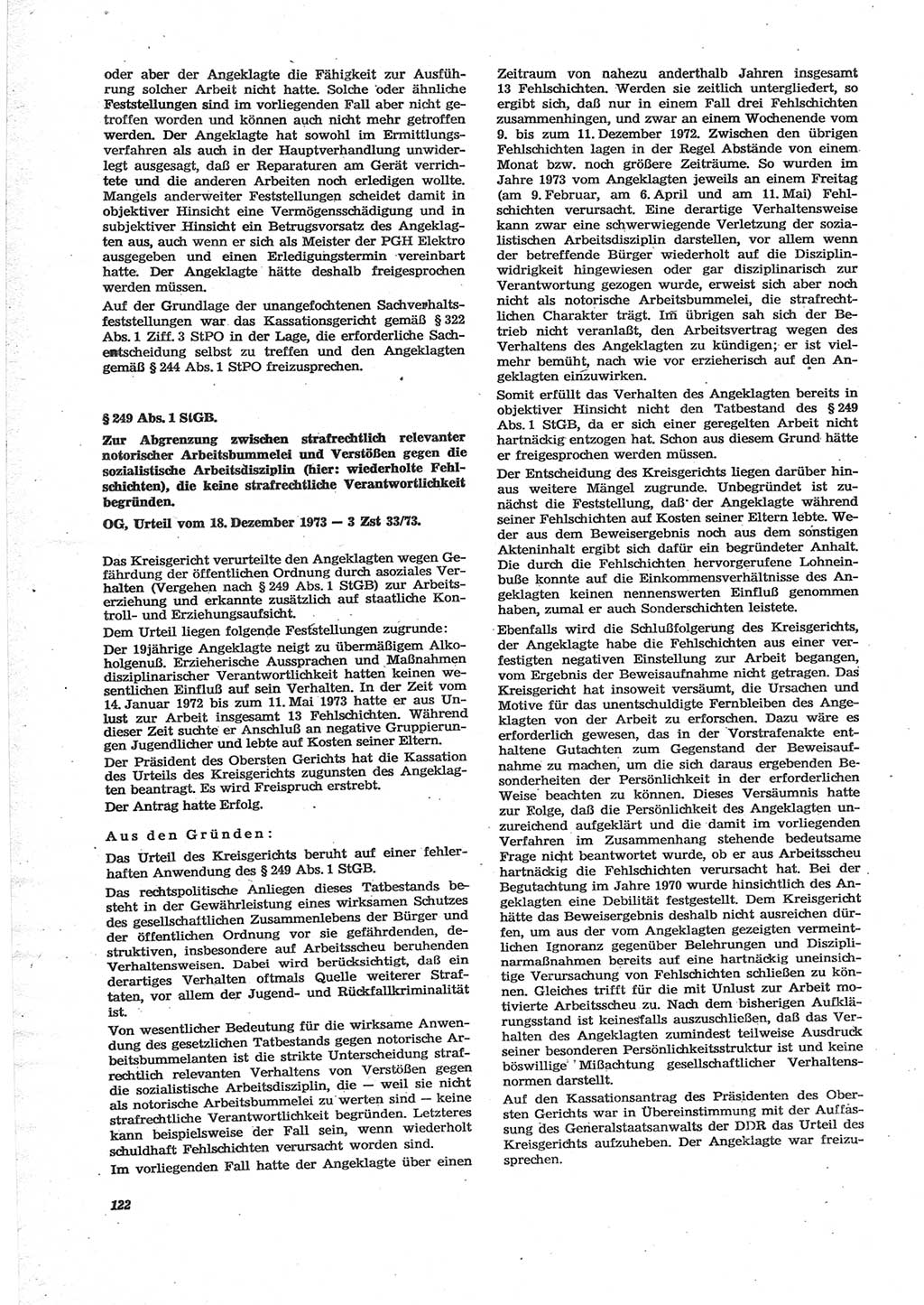 Neue Justiz (NJ), Zeitschrift für Recht und Rechtswissenschaft [Deutsche Demokratische Republik (DDR)], 28. Jahrgang 1974, Seite 122 (NJ DDR 1974, S. 122)