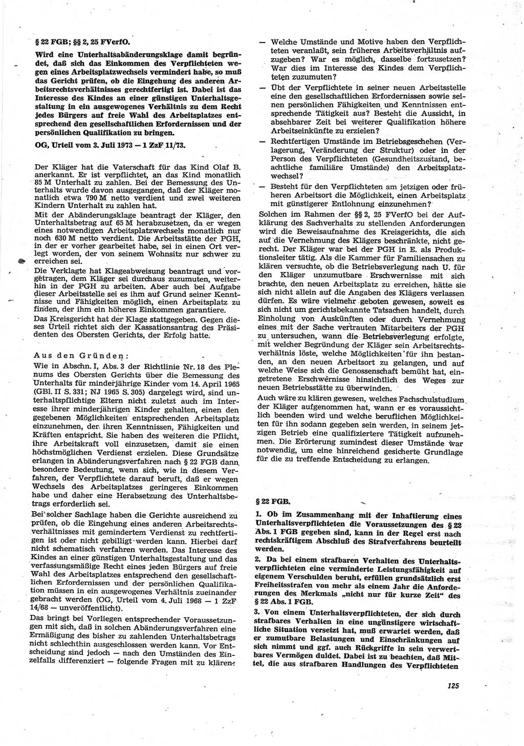 Neue Justiz (NJ), Zeitschrift für Recht und Rechtswissenschaft [Deutsche Demokratische Republik (DDR)], 28. Jahrgang 1974, Seite 125 (NJ DDR 1974, S. 125)