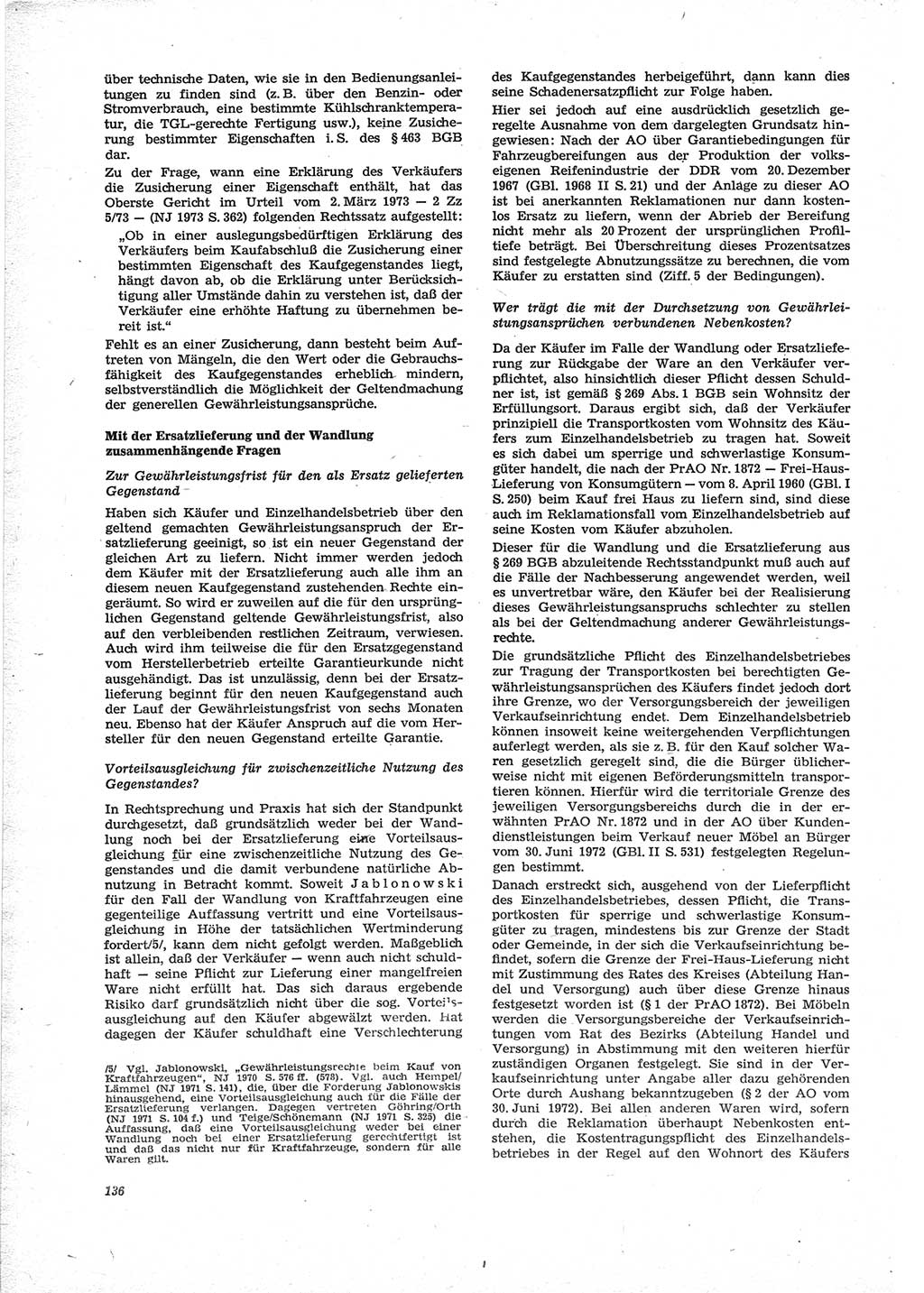Neue Justiz (NJ), Zeitschrift für Recht und Rechtswissenschaft [Deutsche Demokratische Republik (DDR)], 28. Jahrgang 1974, Seite 136 (NJ DDR 1974, S. 136)