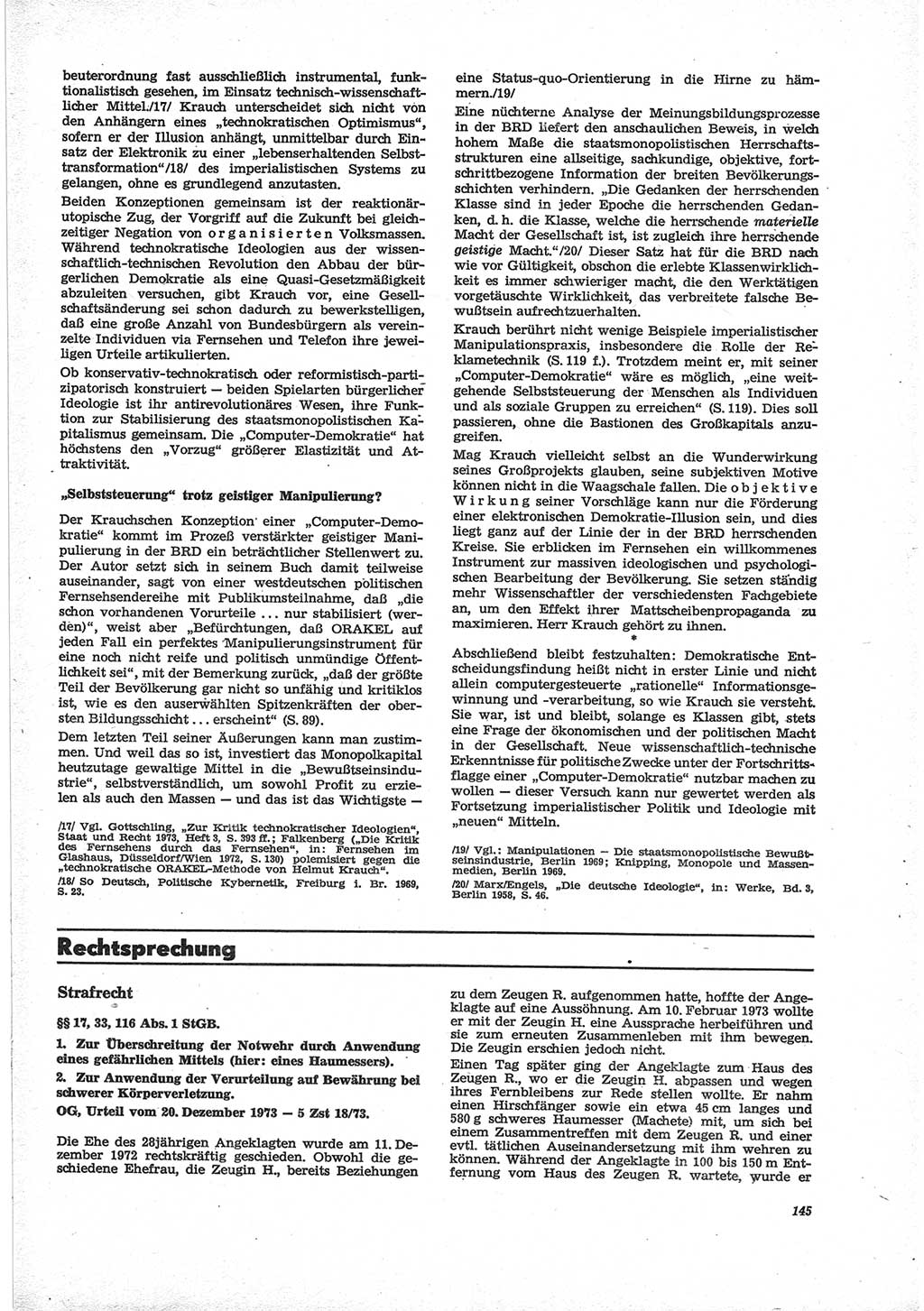 Neue Justiz (NJ), Zeitschrift für Recht und Rechtswissenschaft [Deutsche Demokratische Republik (DDR)], 28. Jahrgang 1974, Seite 145 (NJ DDR 1974, S. 145)