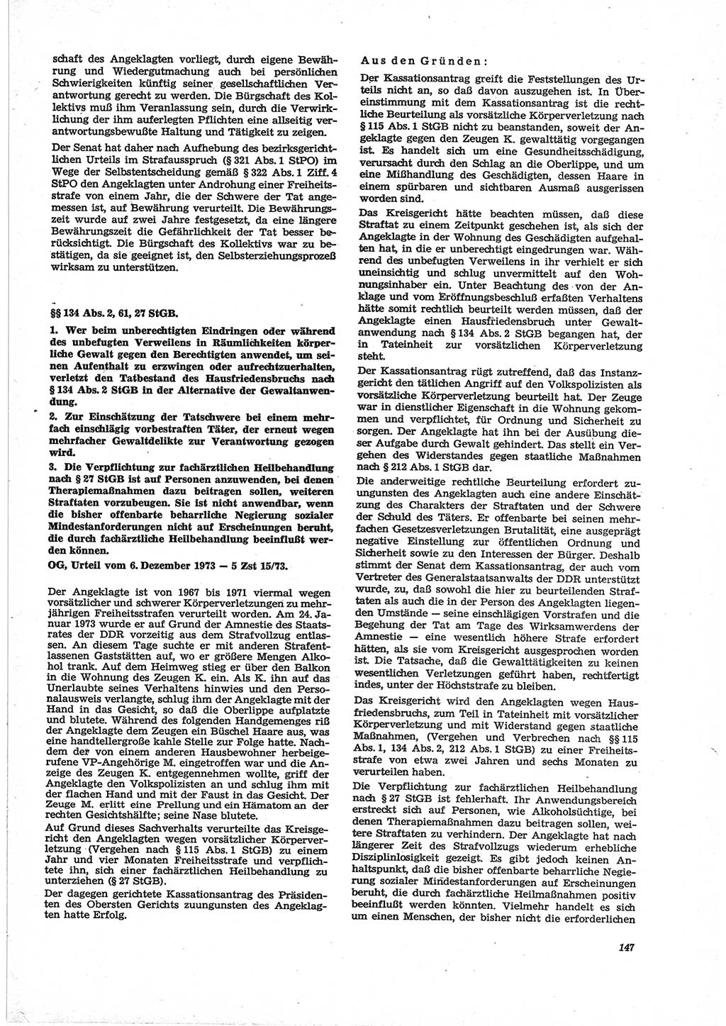 Neue Justiz (NJ), Zeitschrift für Recht und Rechtswissenschaft [Deutsche Demokratische Republik (DDR)], 28. Jahrgang 1974, Seite 147 (NJ DDR 1974, S. 147)