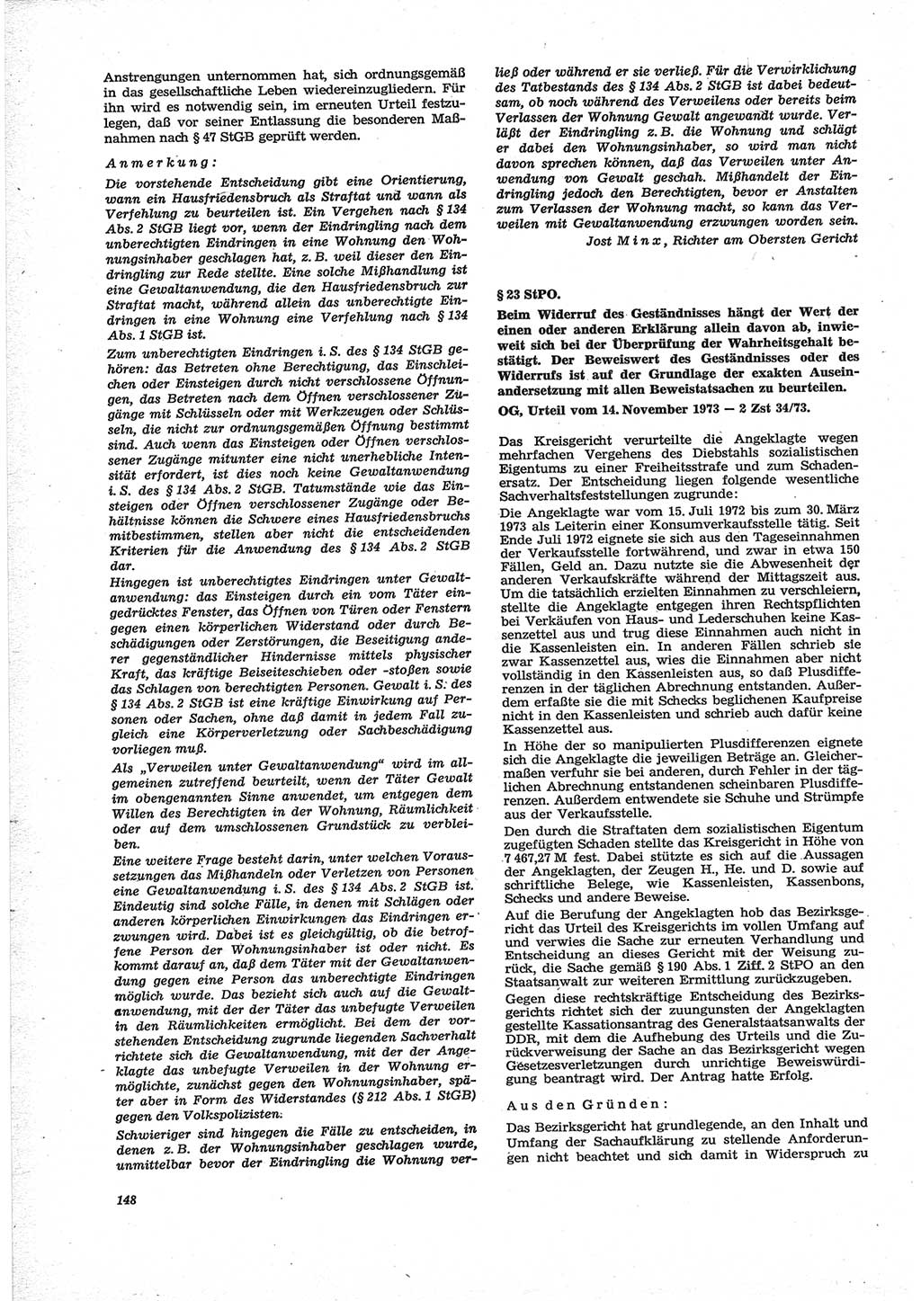 Neue Justiz (NJ), Zeitschrift für Recht und Rechtswissenschaft [Deutsche Demokratische Republik (DDR)], 28. Jahrgang 1974, Seite 148 (NJ DDR 1974, S. 148)