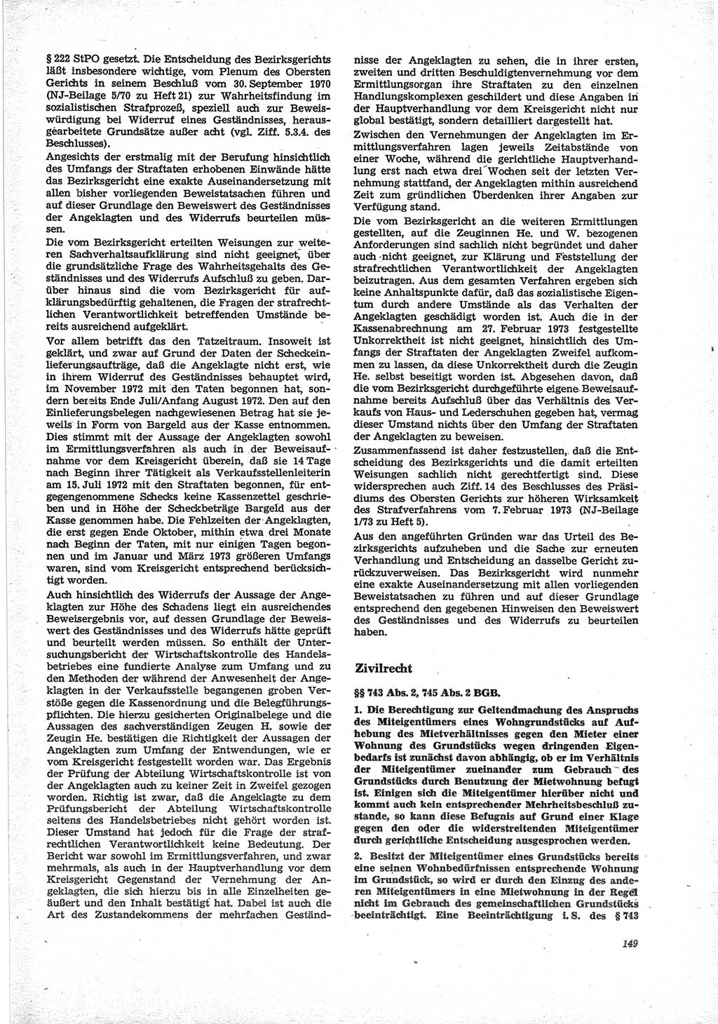 Neue Justiz (NJ), Zeitschrift für Recht und Rechtswissenschaft [Deutsche Demokratische Republik (DDR)], 28. Jahrgang 1974, Seite 149 (NJ DDR 1974, S. 149)