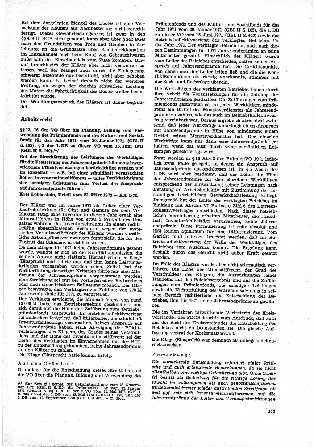 Neue Justiz (NJ), Zeitschrift für Recht und Rechtswissenschaft [Deutsche Demokratische Republik (DDR)], 28. Jahrgang 1974, Seite 153 (NJ DDR 1974, S. 153)
