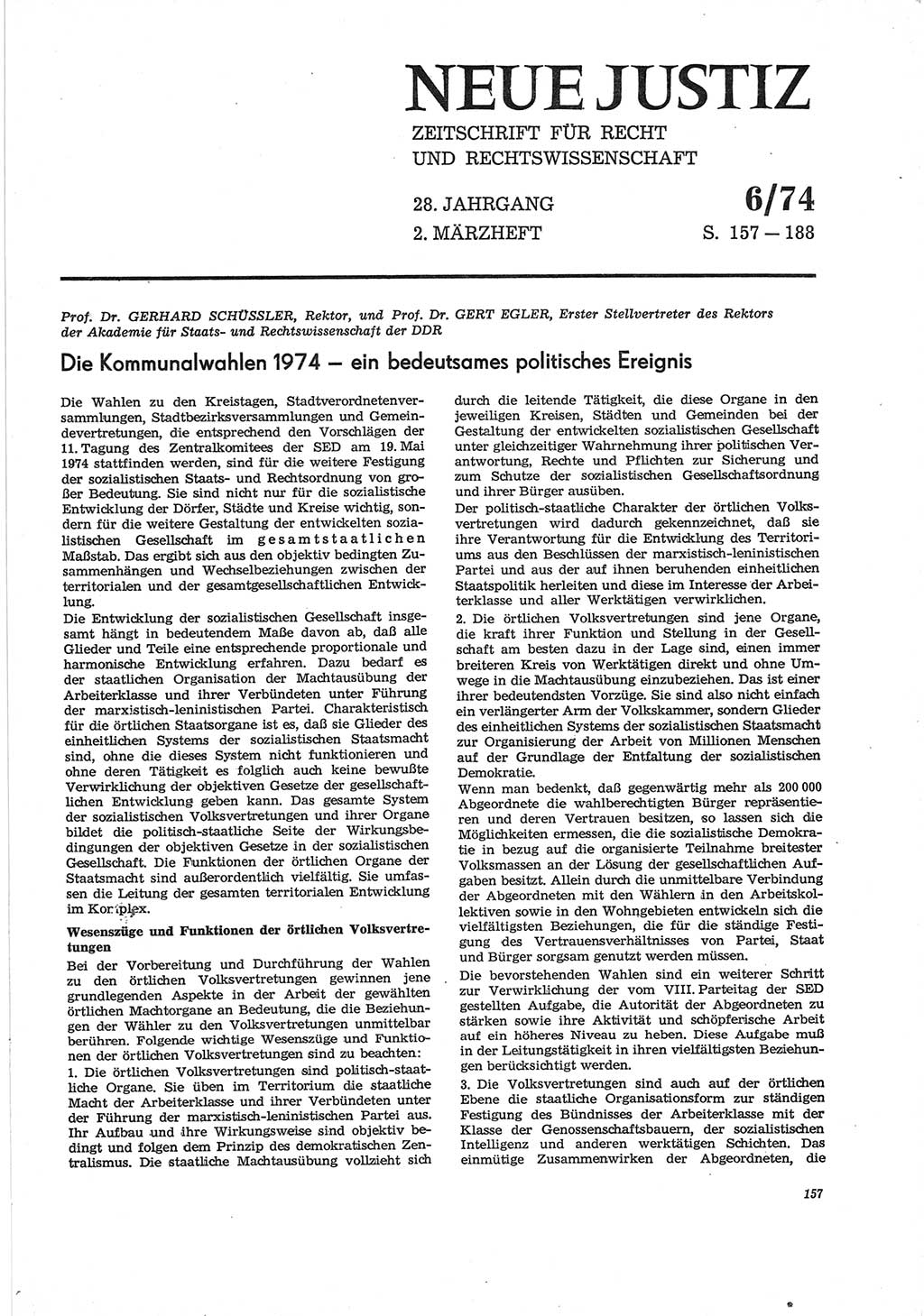 Neue Justiz (NJ), Zeitschrift für Recht und Rechtswissenschaft [Deutsche Demokratische Republik (DDR)], 28. Jahrgang 1974, Seite 157 (NJ DDR 1974, S. 157)