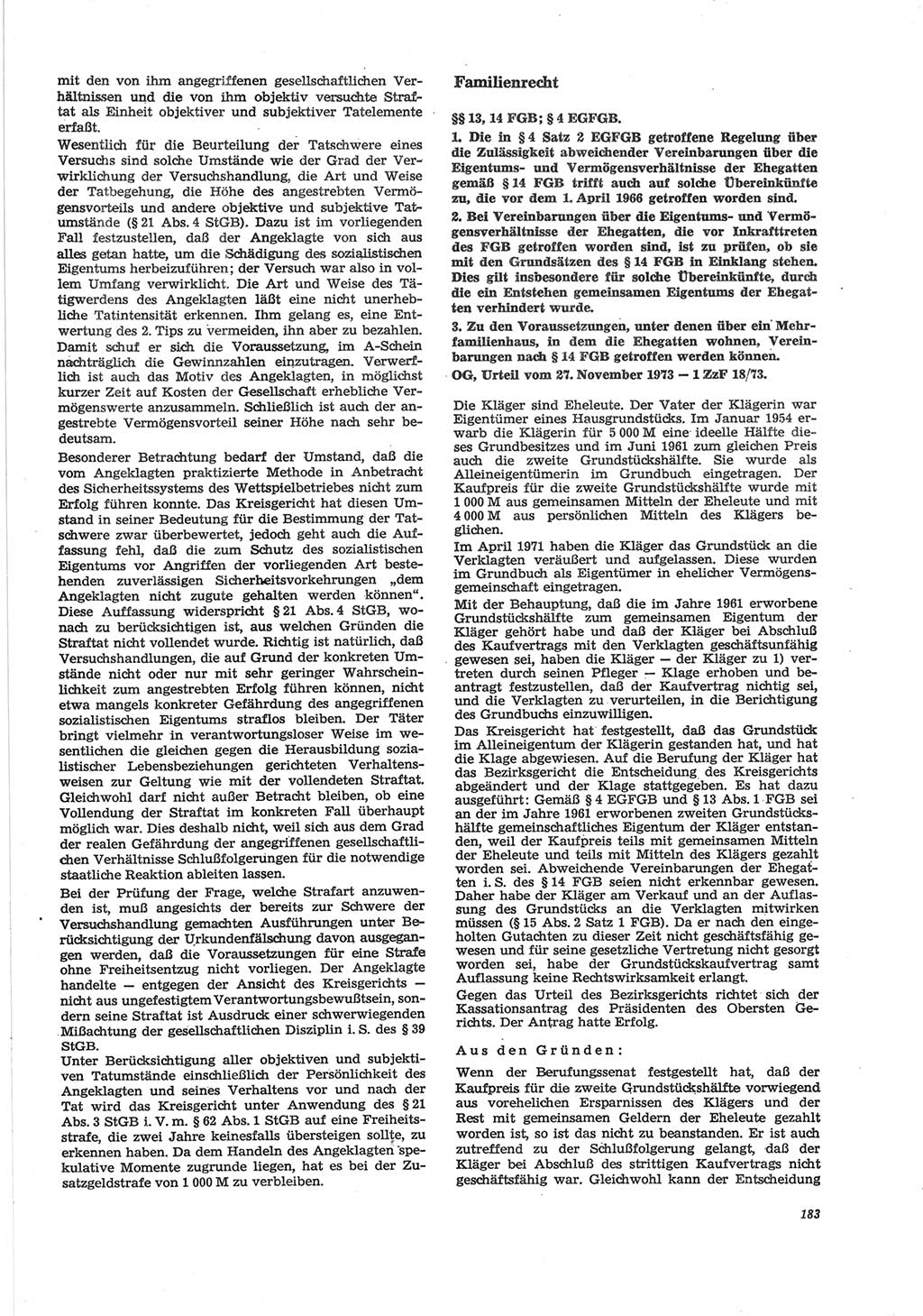 Neue Justiz (NJ), Zeitschrift für Recht und Rechtswissenschaft [Deutsche Demokratische Republik (DDR)], 28. Jahrgang 1974, Seite 183 (NJ DDR 1974, S. 183)