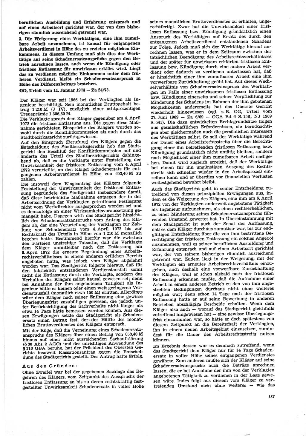 Neue Justiz (NJ), Zeitschrift für Recht und Rechtswissenschaft [Deutsche Demokratische Republik (DDR)], 28. Jahrgang 1974, Seite 187 (NJ DDR 1974, S. 187)