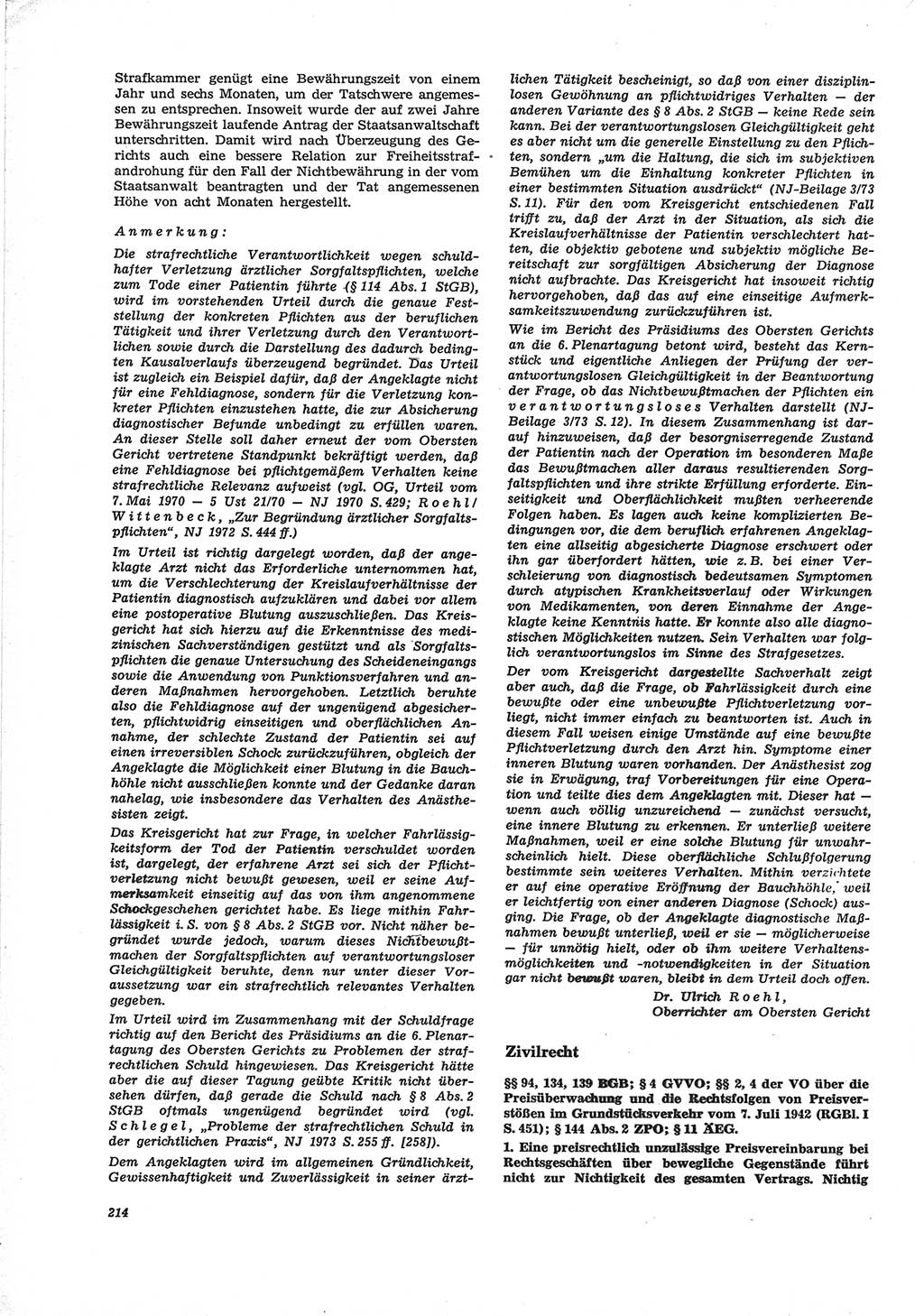 Neue Justiz (NJ), Zeitschrift für Recht und Rechtswissenschaft [Deutsche Demokratische Republik (DDR)], 28. Jahrgang 1974, Seite 214 (NJ DDR 1974, S. 214)