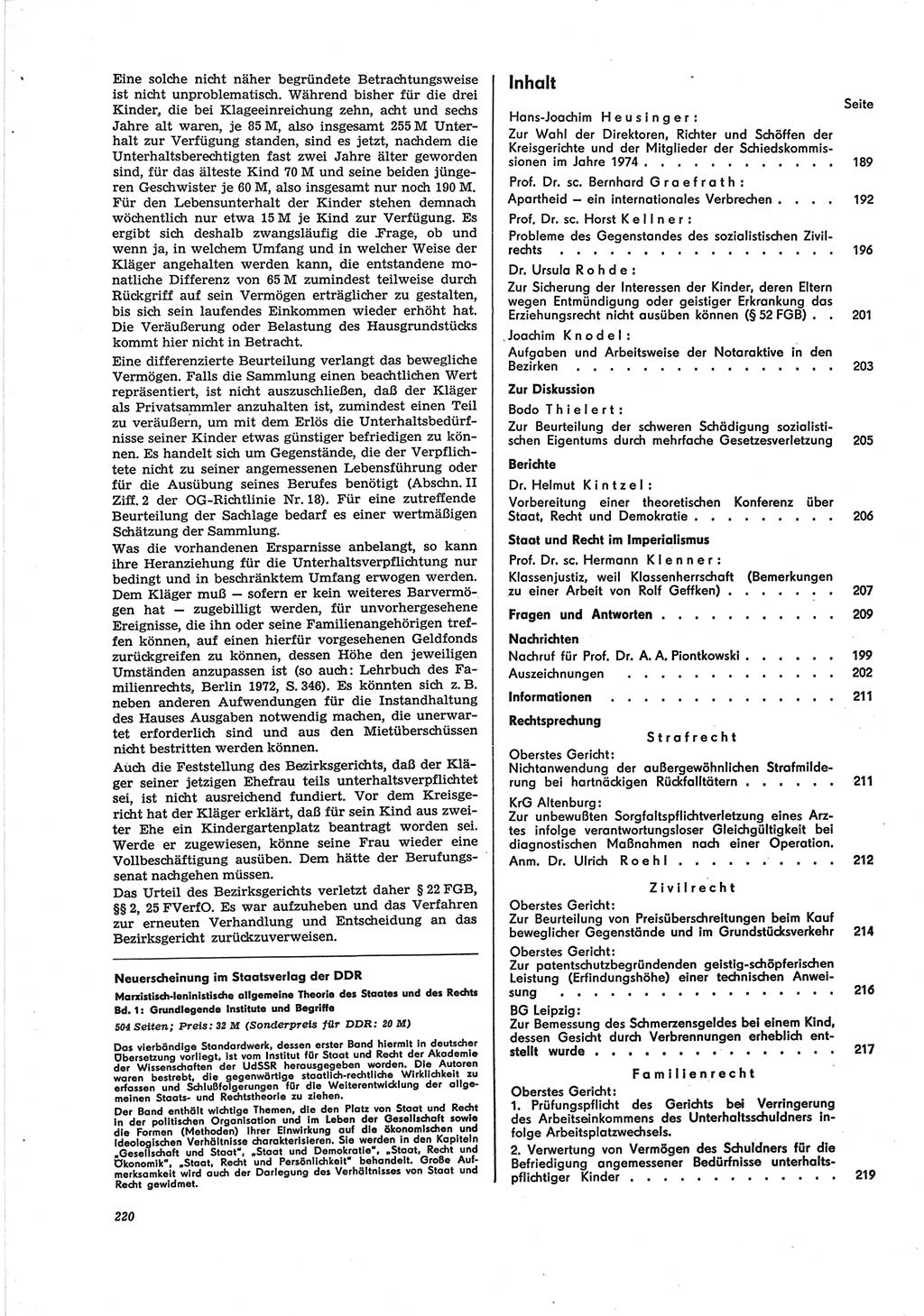 Neue Justiz (NJ), Zeitschrift für Recht und Rechtswissenschaft [Deutsche Demokratische Republik (DDR)], 28. Jahrgang 1974, Seite 220 (NJ DDR 1974, S. 220)