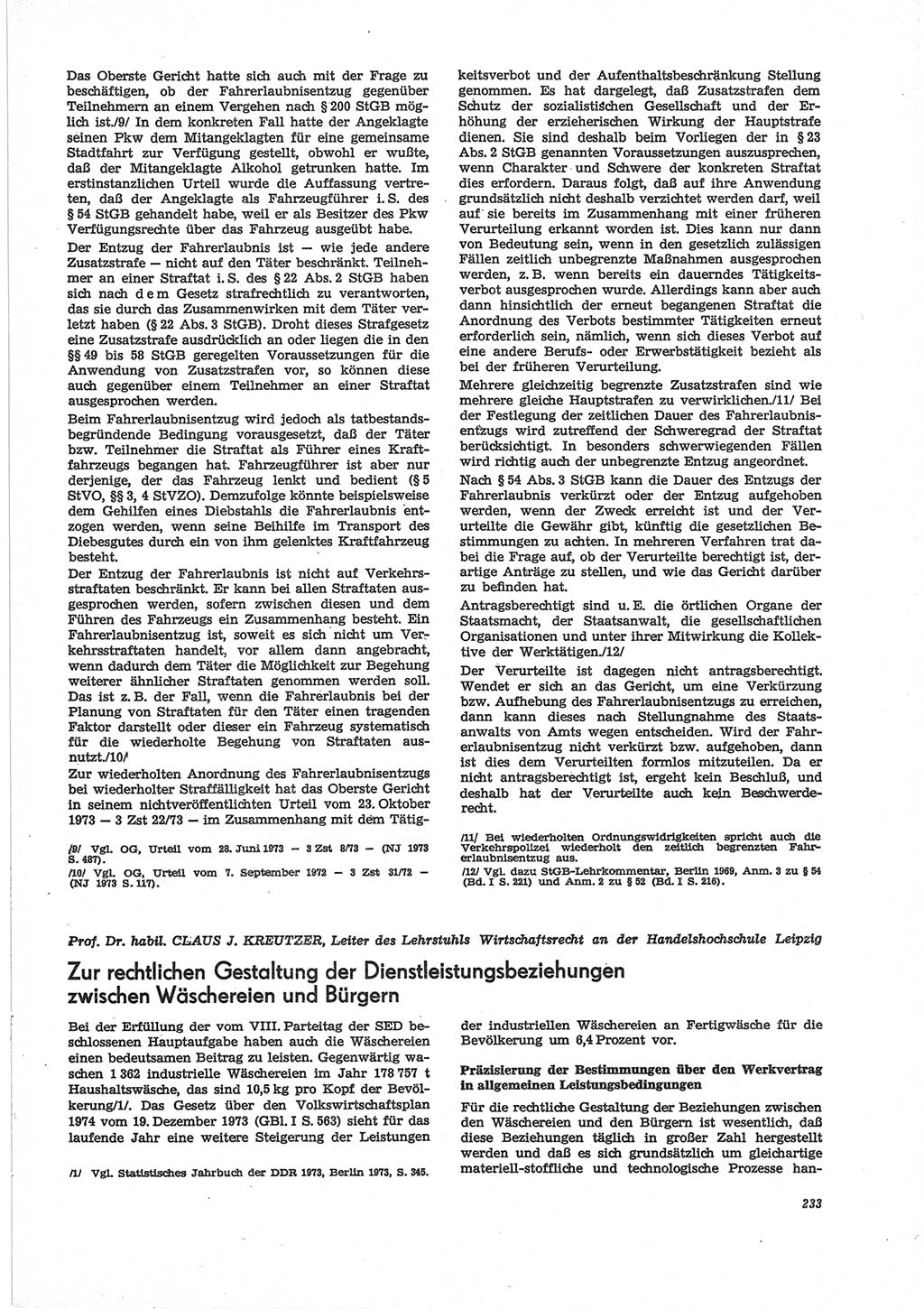 Neue Justiz (NJ), Zeitschrift für Recht und Rechtswissenschaft [Deutsche Demokratische Republik (DDR)], 28. Jahrgang 1974, Seite 233 (NJ DDR 1974, S. 233)