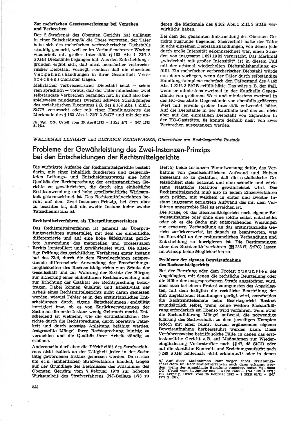 Neue Justiz (NJ), Zeitschrift für Recht und Rechtswissenschaft [Deutsche Demokratische Republik (DDR)], 28. Jahrgang 1974, Seite 238 (NJ DDR 1974, S. 238)