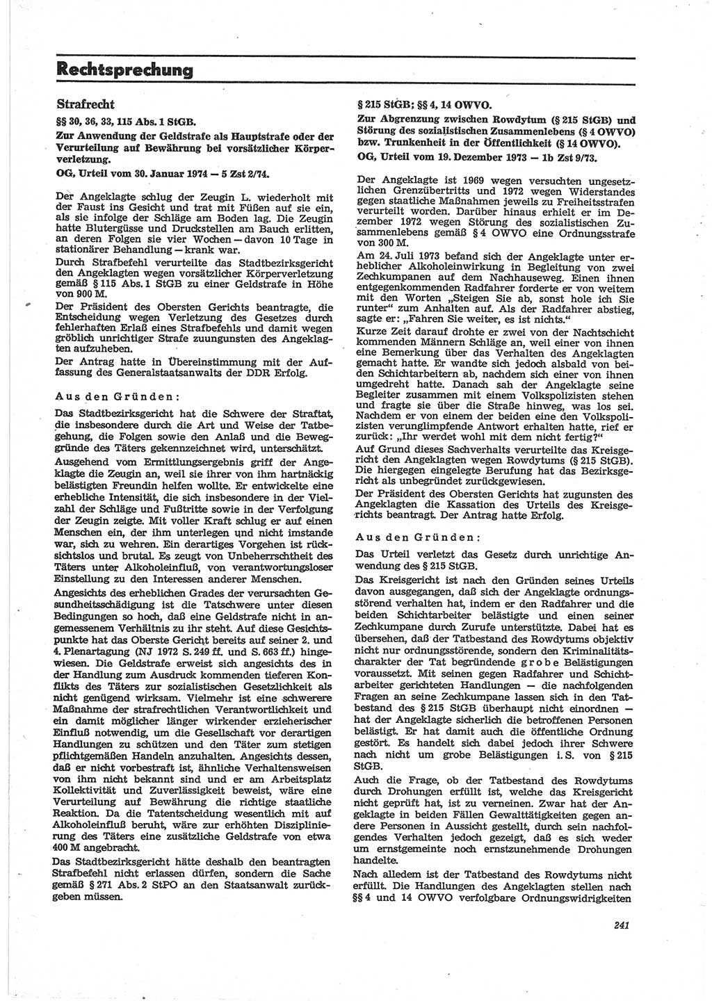 Neue Justiz (NJ), Zeitschrift für Recht und Rechtswissenschaft [Deutsche Demokratische Republik (DDR)], 28. Jahrgang 1974, Seite 241 (NJ DDR 1974, S. 241)