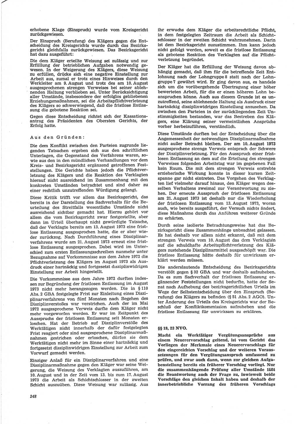 Neue Justiz (NJ), Zeitschrift für Recht und Rechtswissenschaft [Deutsche Demokratische Republik (DDR)], 28. Jahrgang 1974, Seite 248 (NJ DDR 1974, S. 248)
