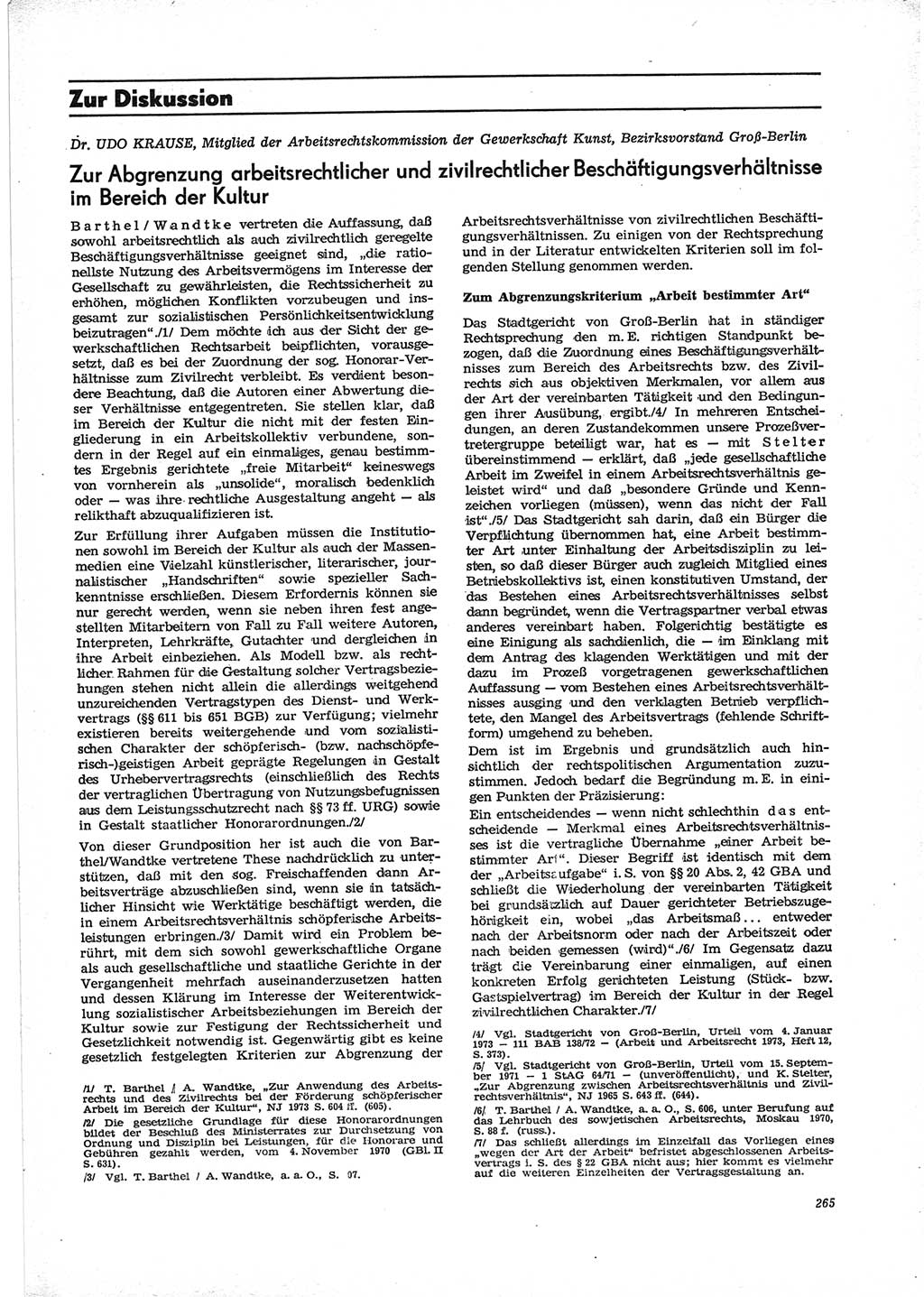 Neue Justiz (NJ), Zeitschrift für Recht und Rechtswissenschaft [Deutsche Demokratische Republik (DDR)], 28. Jahrgang 1974, Seite 265 (NJ DDR 1974, S. 265)