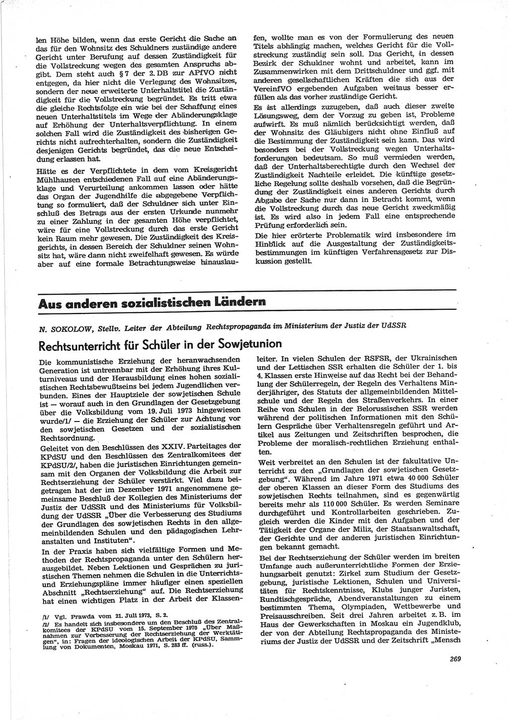 Neue Justiz (NJ), Zeitschrift für Recht und Rechtswissenschaft [Deutsche Demokratische Republik (DDR)], 28. Jahrgang 1974, Seite 269 (NJ DDR 1974, S. 269)