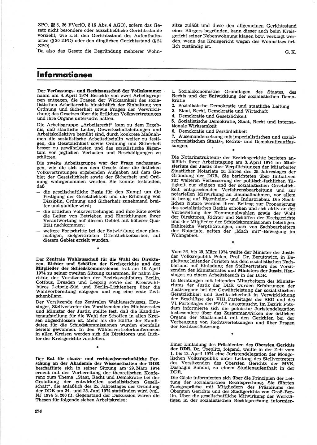 Neue Justiz (NJ), Zeitschrift für Recht und Rechtswissenschaft [Deutsche Demokratische Republik (DDR)], 28. Jahrgang 1974, Seite 274 (NJ DDR 1974, S. 274)