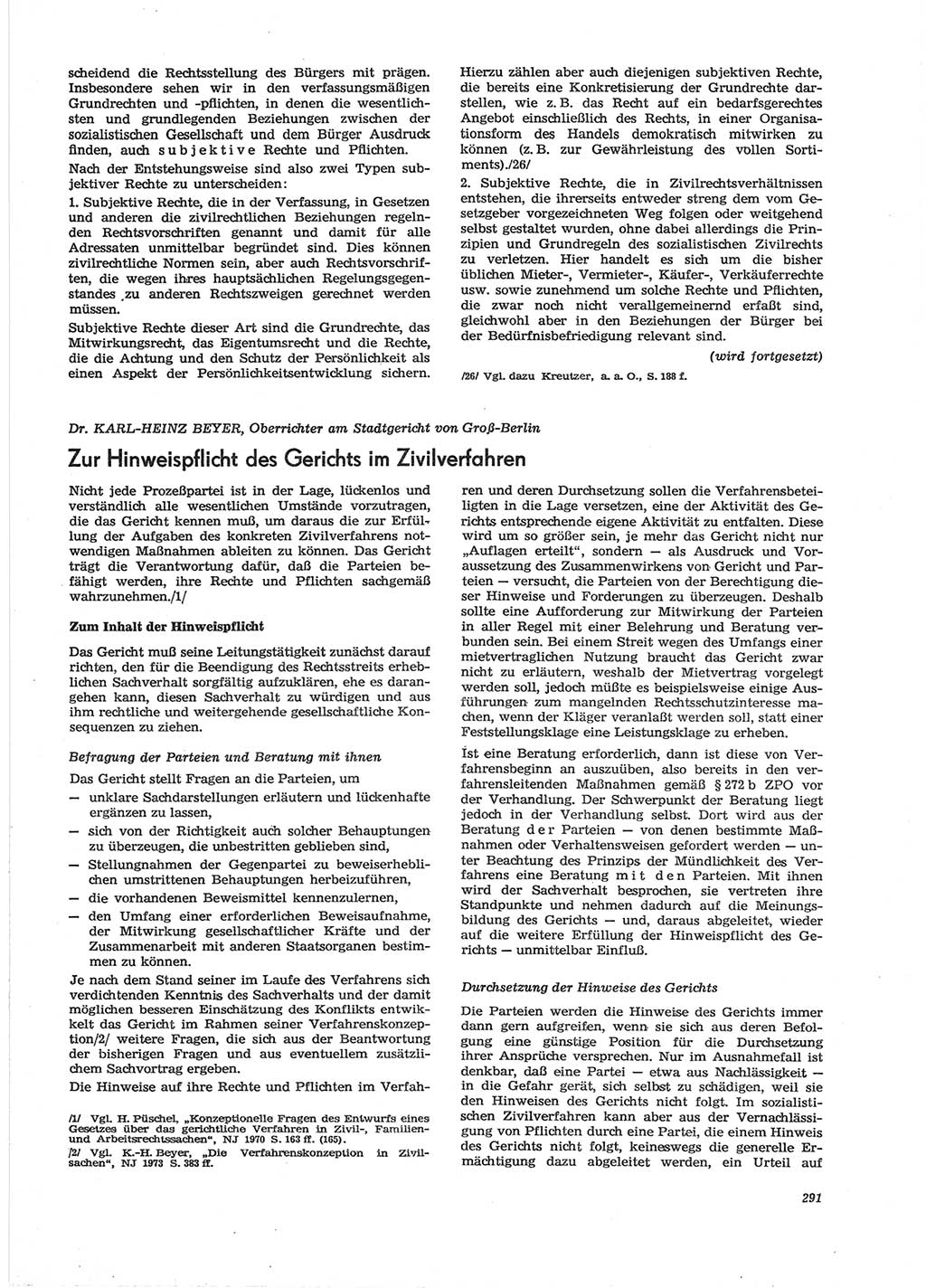 Neue Justiz (NJ), Zeitschrift für Recht und Rechtswissenschaft [Deutsche Demokratische Republik (DDR)], 28. Jahrgang 1974, Seite 291 (NJ DDR 1974, S. 291)