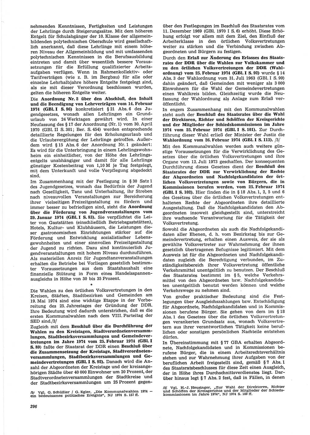 Neue Justiz (NJ), Zeitschrift für Recht und Rechtswissenschaft [Deutsche Demokratische Republik (DDR)], 28. Jahrgang 1974, Seite 296 (NJ DDR 1974, S. 296)