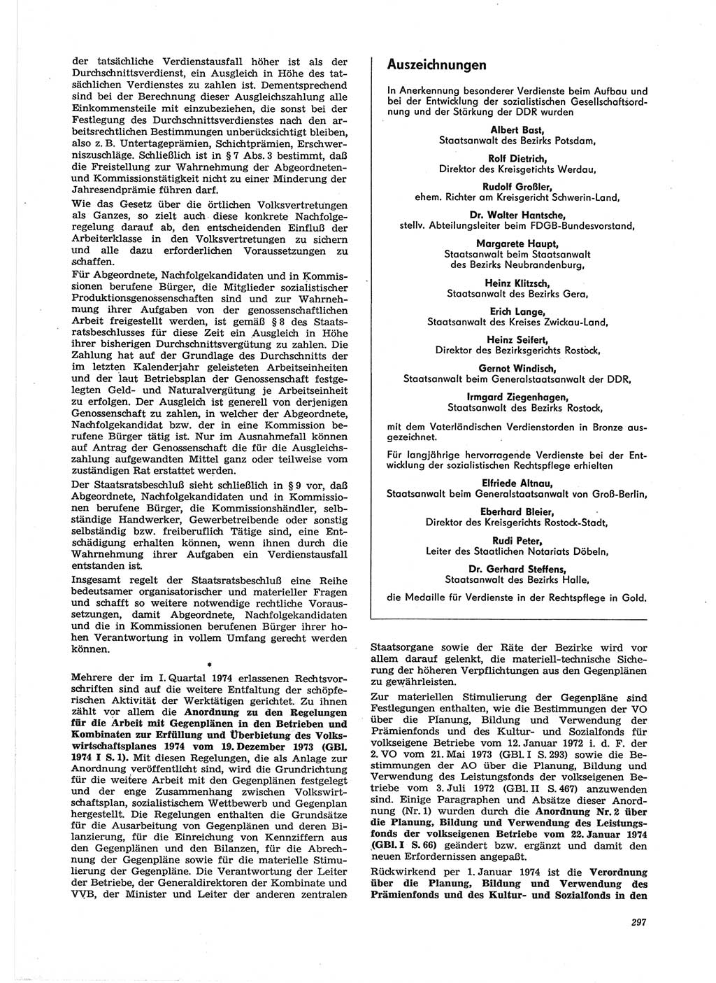 Neue Justiz (NJ), Zeitschrift für Recht und Rechtswissenschaft [Deutsche Demokratische Republik (DDR)], 28. Jahrgang 1974, Seite 297 (NJ DDR 1974, S. 297)