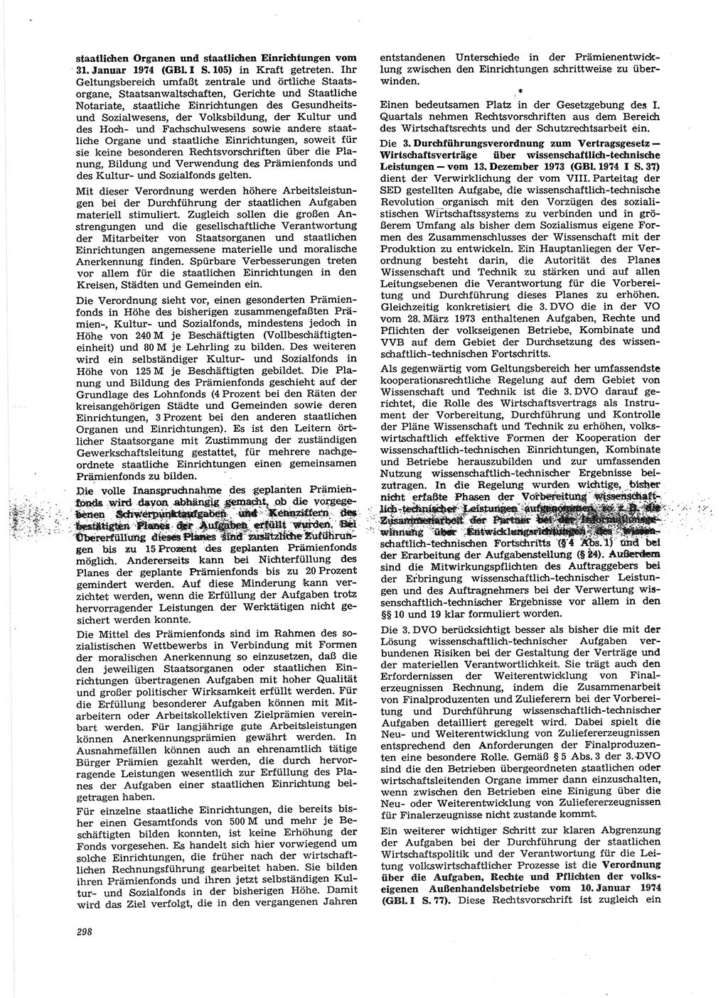 Neue Justiz (NJ), Zeitschrift für Recht und Rechtswissenschaft [Deutsche Demokratische Republik (DDR)], 28. Jahrgang 1974, Seite 298 (NJ DDR 1974, S. 298)