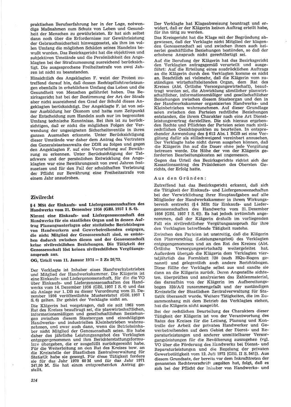 Neue Justiz (NJ), Zeitschrift für Recht und Rechtswissenschaft [Deutsche Demokratische Republik (DDR)], 28. Jahrgang 1974, Seite 314 (NJ DDR 1974, S. 314)
