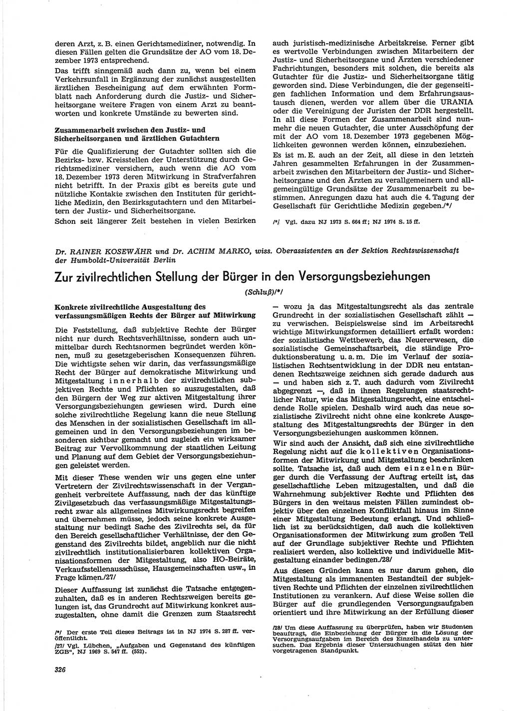 Neue Justiz (NJ), Zeitschrift für Recht und Rechtswissenschaft [Deutsche Demokratische Republik (DDR)], 28. Jahrgang 1974, Seite 326 (NJ DDR 1974, S. 326)