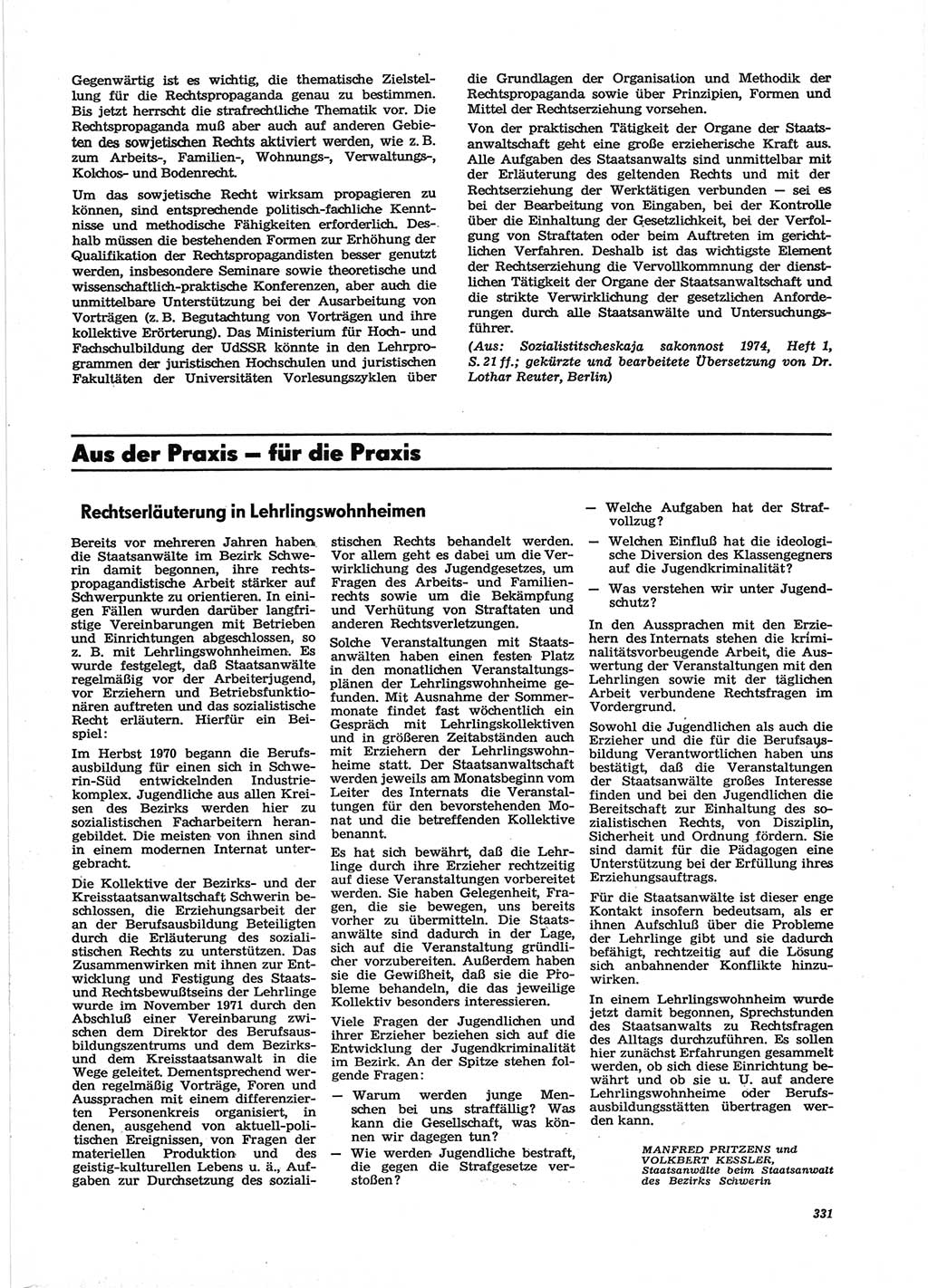Neue Justiz (NJ), Zeitschrift für Recht und Rechtswissenschaft [Deutsche Demokratische Republik (DDR)], 28. Jahrgang 1974, Seite 331 (NJ DDR 1974, S. 331)