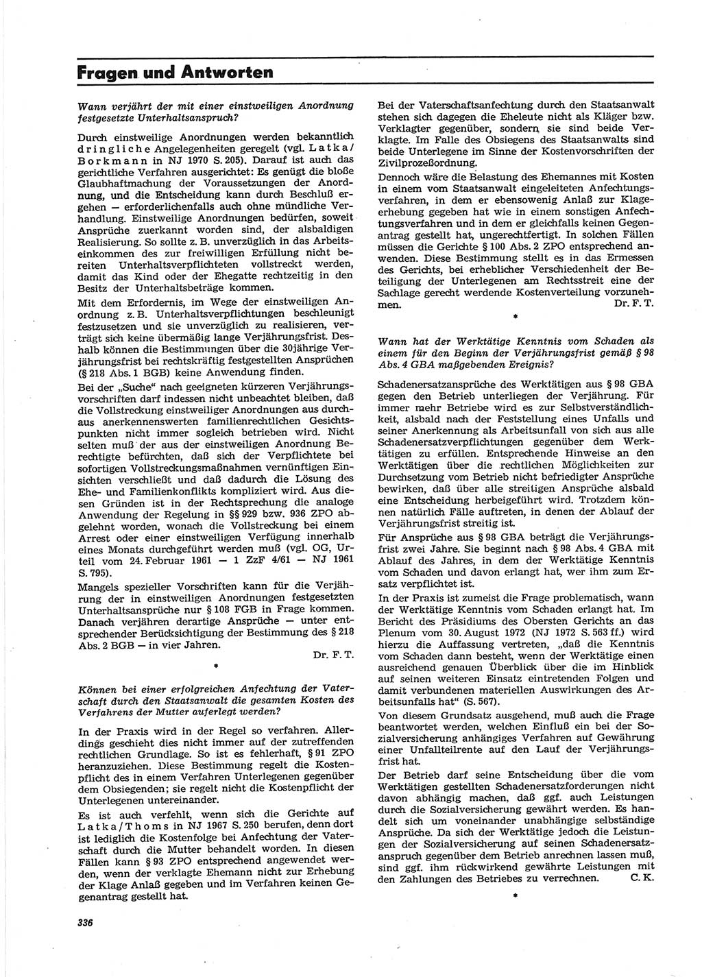 Neue Justiz (NJ), Zeitschrift für Recht und Rechtswissenschaft [Deutsche Demokratische Republik (DDR)], 28. Jahrgang 1974, Seite 336 (NJ DDR 1974, S. 336)