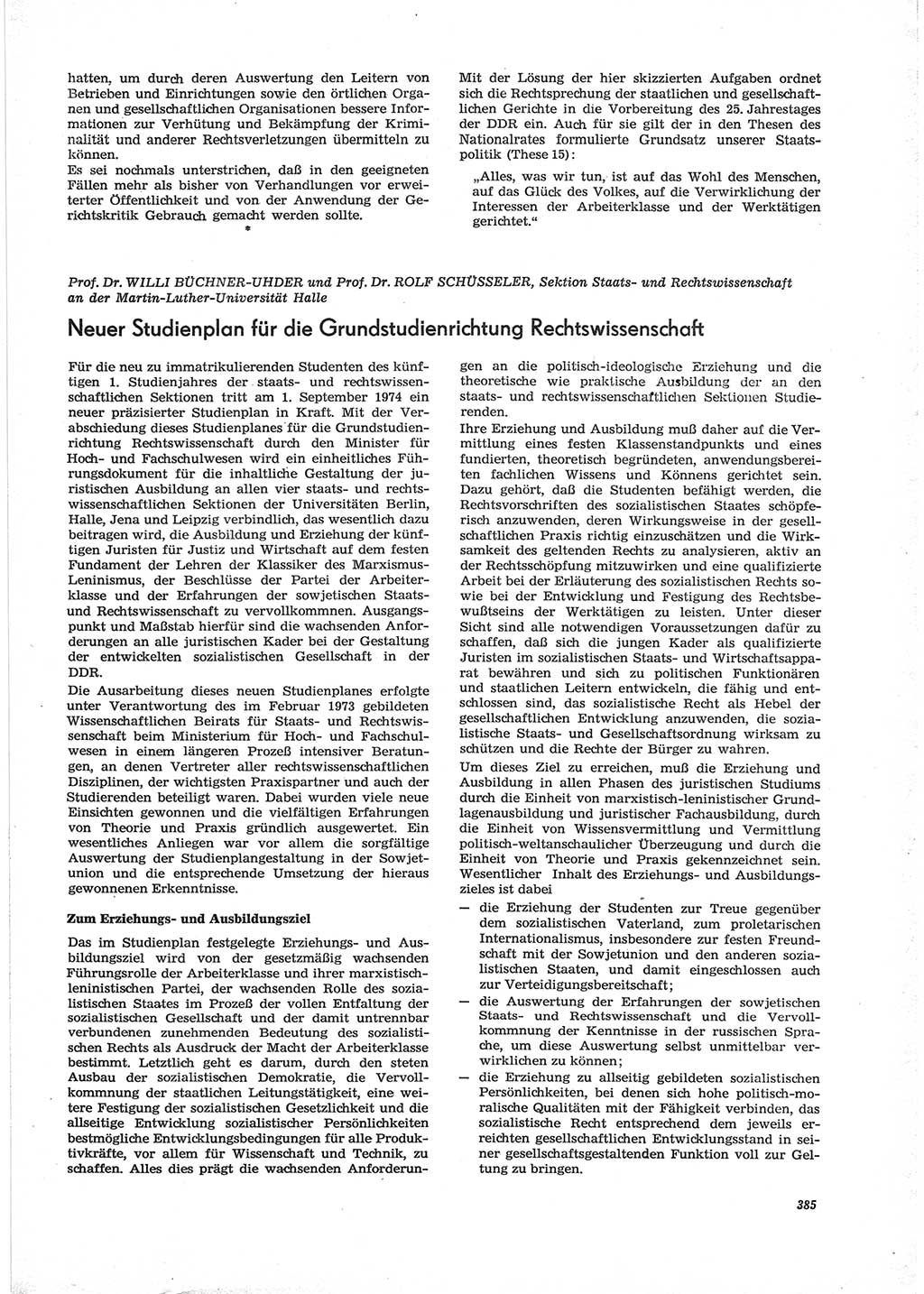 Neue Justiz (NJ), Zeitschrift für Recht und Rechtswissenschaft [Deutsche Demokratische Republik (DDR)], 28. Jahrgang 1974, Seite 385 (NJ DDR 1974, S. 385)