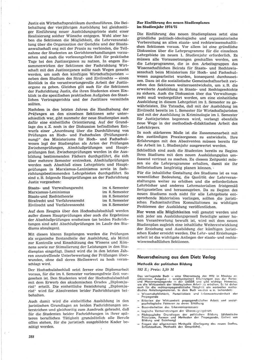 Neue Justiz (NJ), Zeitschrift für Recht und Rechtswissenschaft [Deutsche Demokratische Republik (DDR)], 28. Jahrgang 1974, Seite 388 (NJ DDR 1974, S. 388)