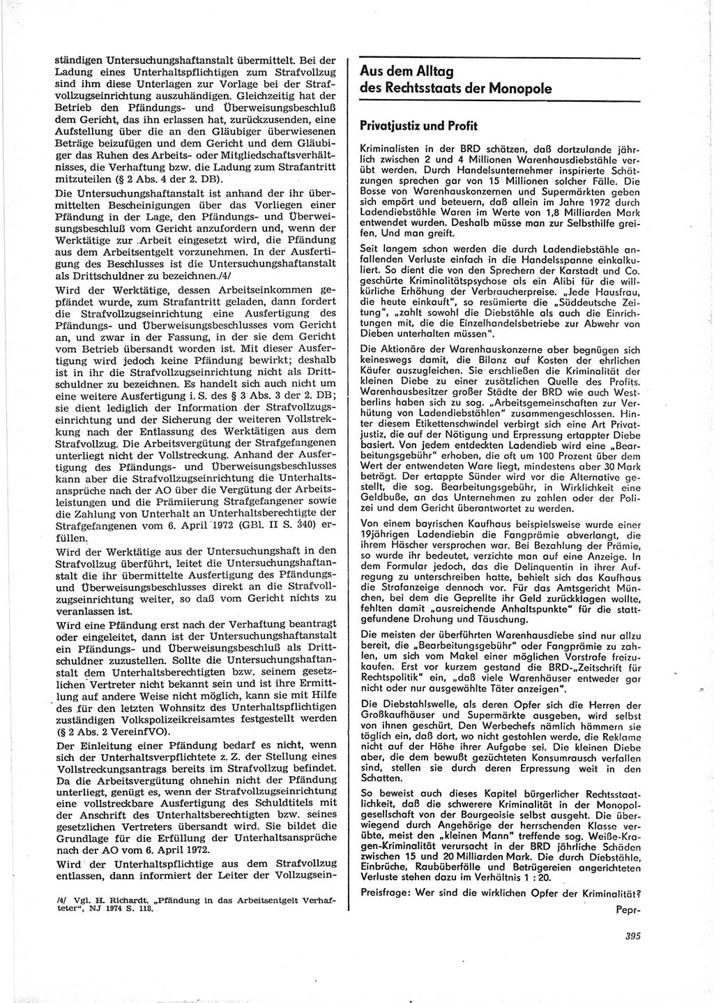 Neue Justiz (NJ), Zeitschrift für Recht und Rechtswissenschaft [Deutsche Demokratische Republik (DDR)], 28. Jahrgang 1974, Seite 395 (NJ DDR 1974, S. 395)