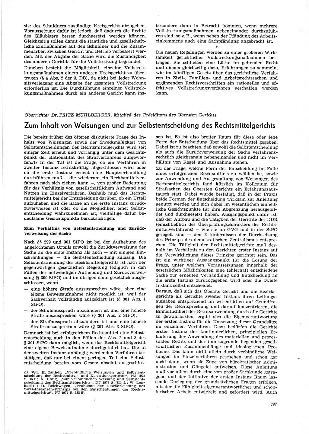 Neue Justiz (NJ), Zeitschrift für Recht und Rechtswissenschaft [Deutsche Demokratische Republik (DDR)], 28. Jahrgang 1974, Seite 397 (NJ DDR 1974, S. 397)