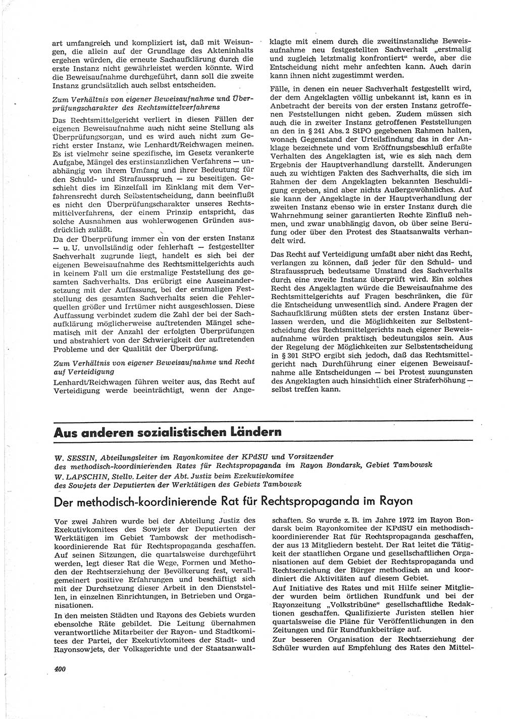 Neue Justiz (NJ), Zeitschrift für Recht und Rechtswissenschaft [Deutsche Demokratische Republik (DDR)], 28. Jahrgang 1974, Seite 400 (NJ DDR 1974, S. 400)