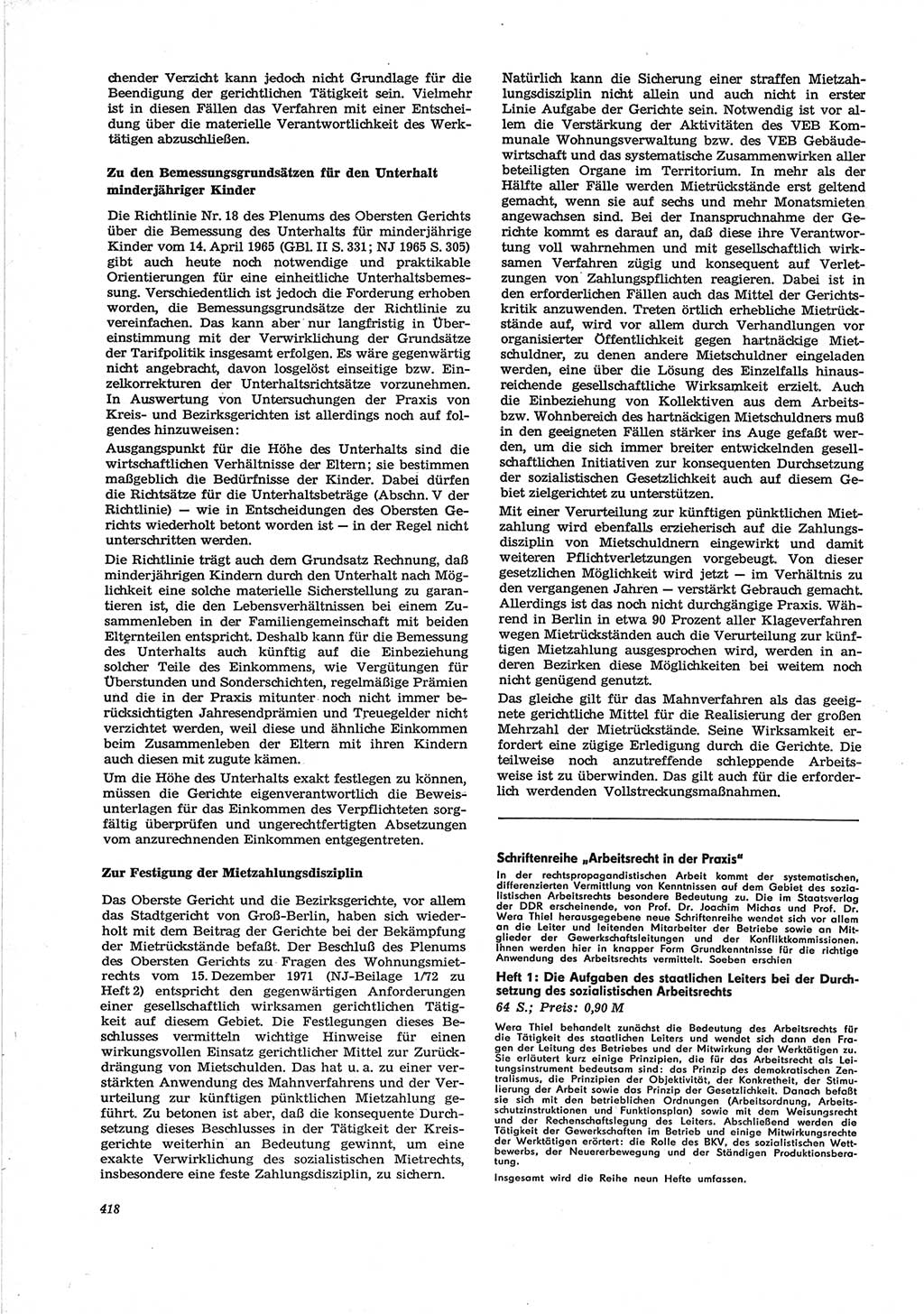 Neue Justiz (NJ), Zeitschrift für Recht und Rechtswissenschaft [Deutsche Demokratische Republik (DDR)], 28. Jahrgang 1974, Seite 418 (NJ DDR 1974, S. 418)