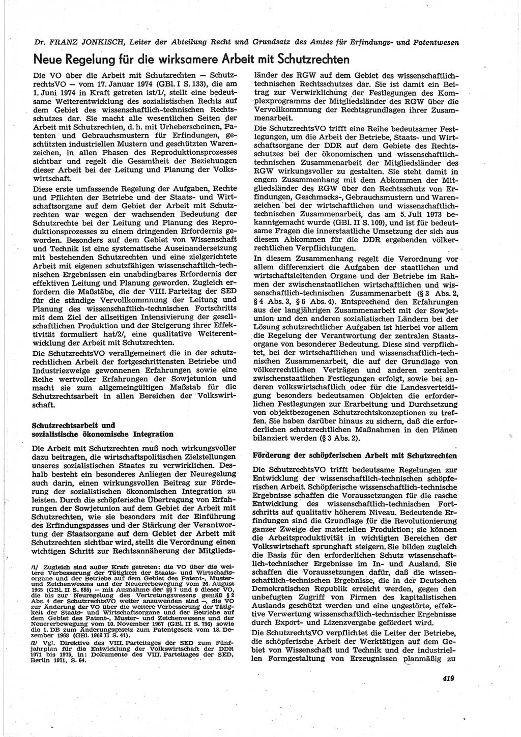 Neue Justiz (NJ), Zeitschrift für Recht und Rechtswissenschaft [Deutsche Demokratische Republik (DDR)], 28. Jahrgang 1974, Seite 419 (NJ DDR 1974, S. 419)