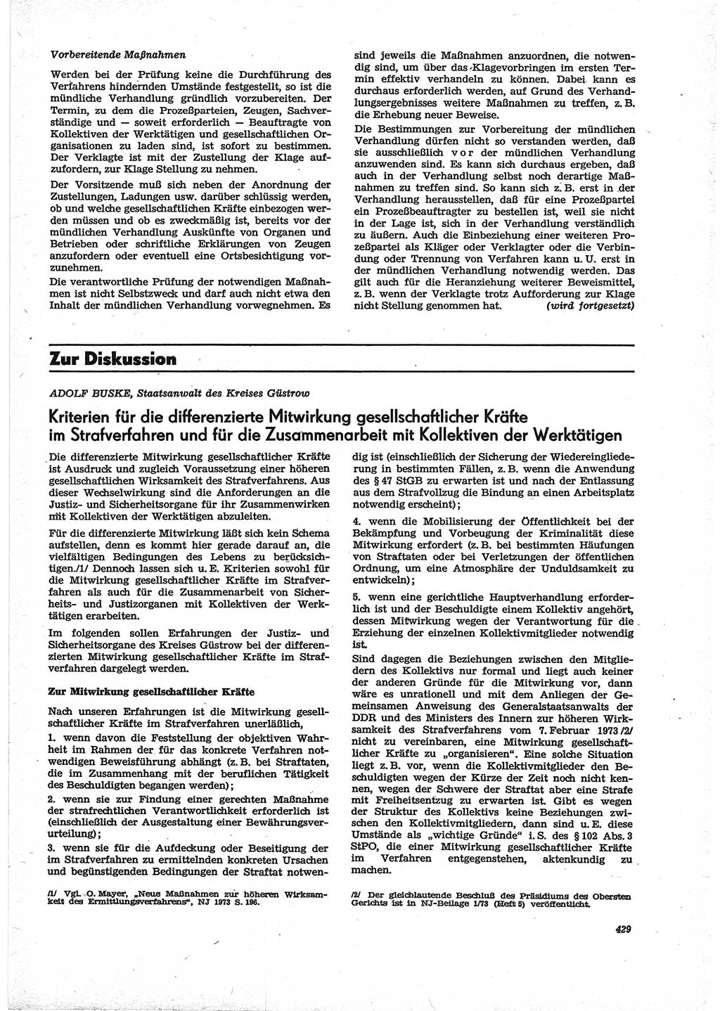 Neue Justiz (NJ), Zeitschrift für Recht und Rechtswissenschaft [Deutsche Demokratische Republik (DDR)], 28. Jahrgang 1974, Seite 429 (NJ DDR 1974, S. 429)