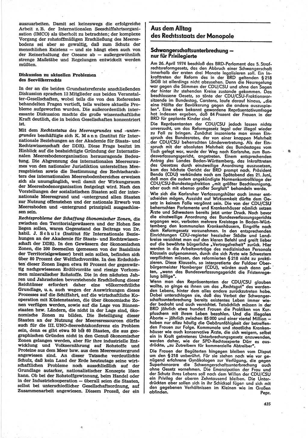Neue Justiz (NJ), Zeitschrift für Recht und Rechtswissenschaft [Deutsche Demokratische Republik (DDR)], 28. Jahrgang 1974, Seite 435 (NJ DDR 1974, S. 435)