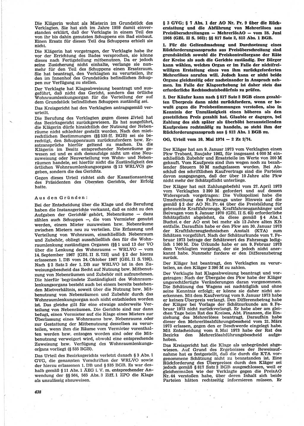 Neue Justiz (NJ), Zeitschrift für Recht und Rechtswissenschaft [Deutsche Demokratische Republik (DDR)], 28. Jahrgang 1974, Seite 438 (NJ DDR 1974, S. 438)