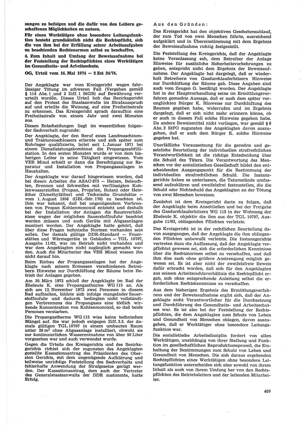 Neue Justiz (NJ), Zeitschrift für Recht und Rechtswissenschaft [Deutsche Demokratische Republik (DDR)], 28. Jahrgang 1974, Seite 469 (NJ DDR 1974, S. 469)
