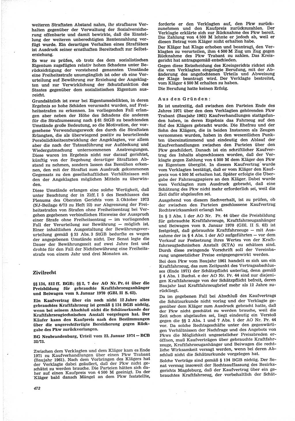 Neue Justiz (NJ), Zeitschrift für Recht und Rechtswissenschaft [Deutsche Demokratische Republik (DDR)], 28. Jahrgang 1974, Seite 472 (NJ DDR 1974, S. 472)