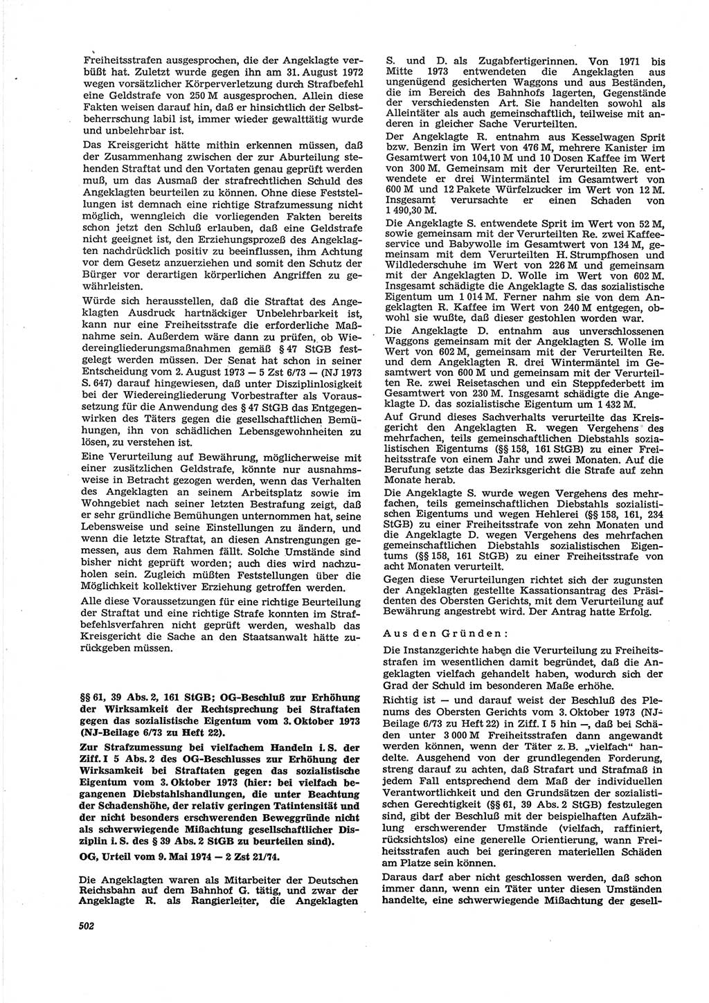 Neue Justiz (NJ), Zeitschrift für Recht und Rechtswissenschaft [Deutsche Demokratische Republik (DDR)], 28. Jahrgang 1974, Seite 502 (NJ DDR 1974, S. 502)