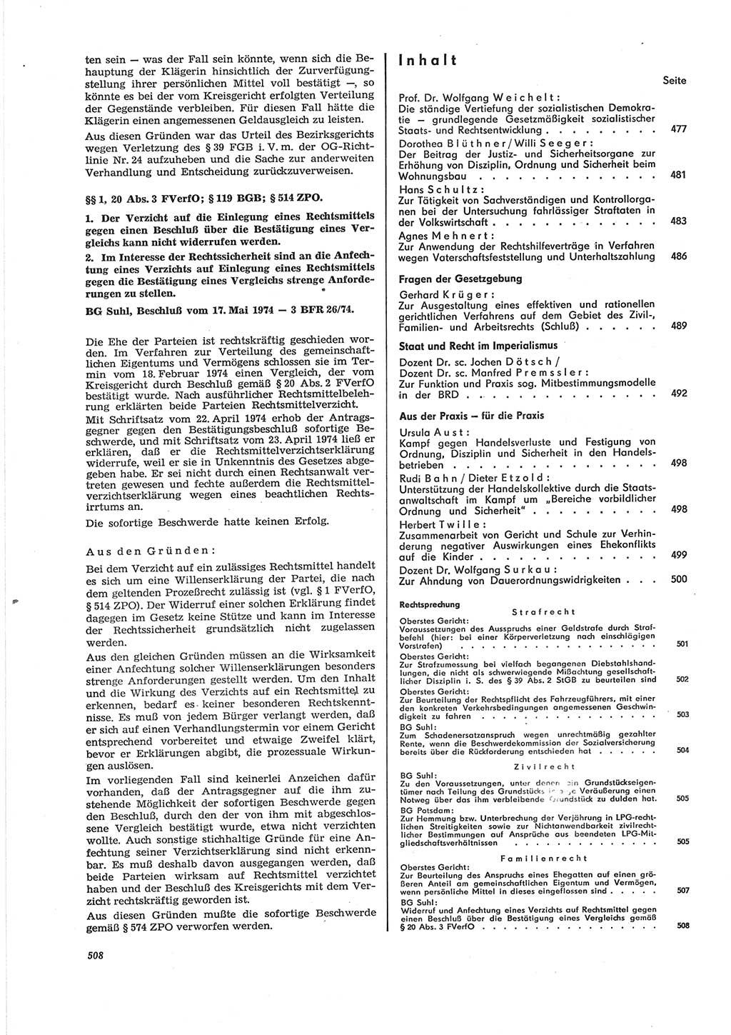 Neue Justiz (NJ), Zeitschrift für Recht und Rechtswissenschaft [Deutsche Demokratische Republik (DDR)], 28. Jahrgang 1974, Seite 508 (NJ DDR 1974, S. 508)