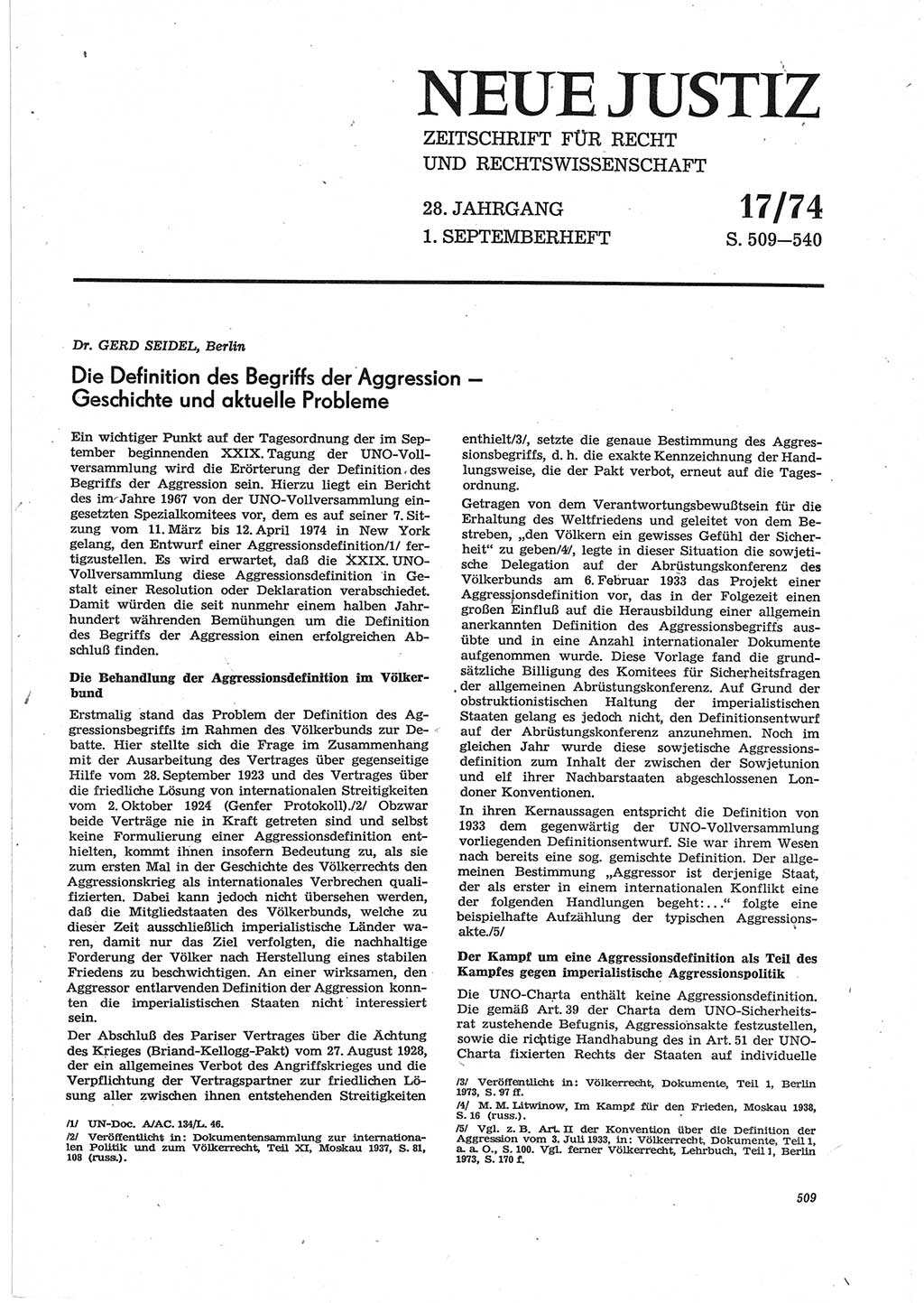 Neue Justiz (NJ), Zeitschrift für Recht und Rechtswissenschaft [Deutsche Demokratische Republik (DDR)], 28. Jahrgang 1974, Seite 509 (NJ DDR 1974, S. 509)