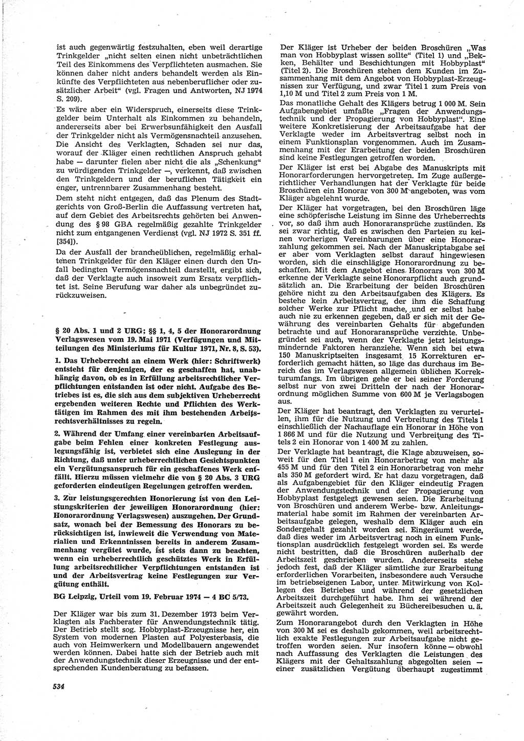 Neue Justiz (NJ), Zeitschrift für Recht und Rechtswissenschaft [Deutsche Demokratische Republik (DDR)], 28. Jahrgang 1974, Seite 534 (NJ DDR 1974, S. 534)