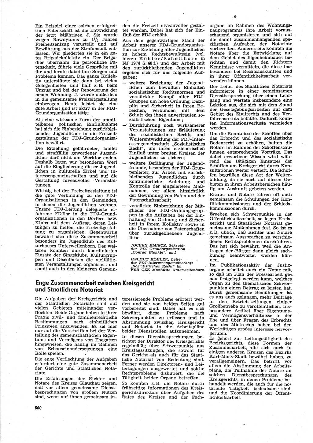 Neue Justiz (NJ), Zeitschrift für Recht und Rechtswissenschaft [Deutsche Demokratische Republik (DDR)], 28. Jahrgang 1974, Seite 560 (NJ DDR 1974, S. 560)