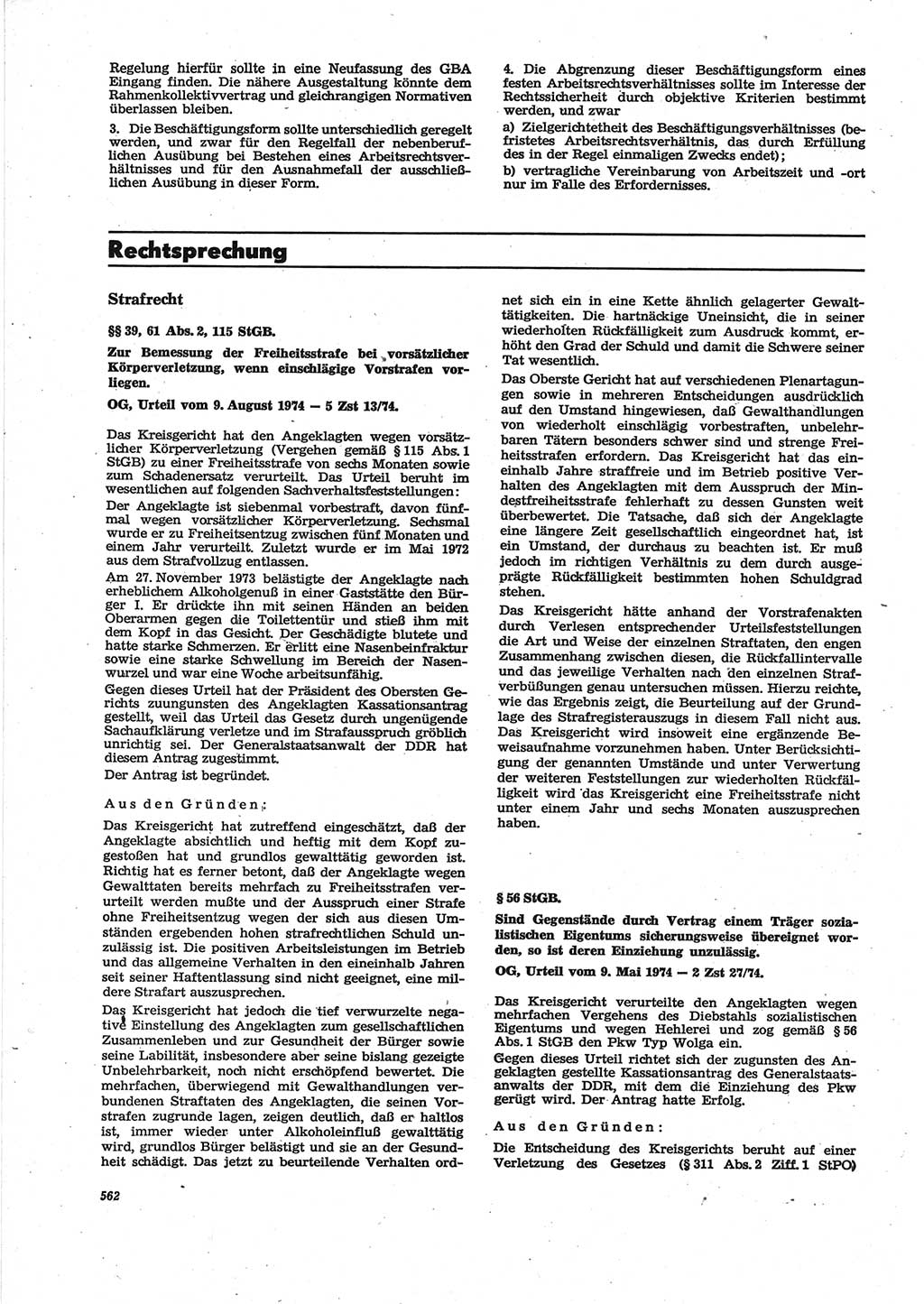 Neue Justiz (NJ), Zeitschrift für Recht und Rechtswissenschaft [Deutsche Demokratische Republik (DDR)], 28. Jahrgang 1974, Seite 562 (NJ DDR 1974, S. 562)